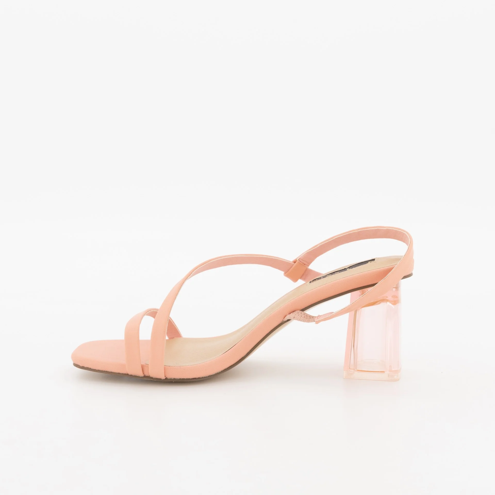 Coloured  Back Strap Smokey Perspex Block Heel - Coral - Image 5