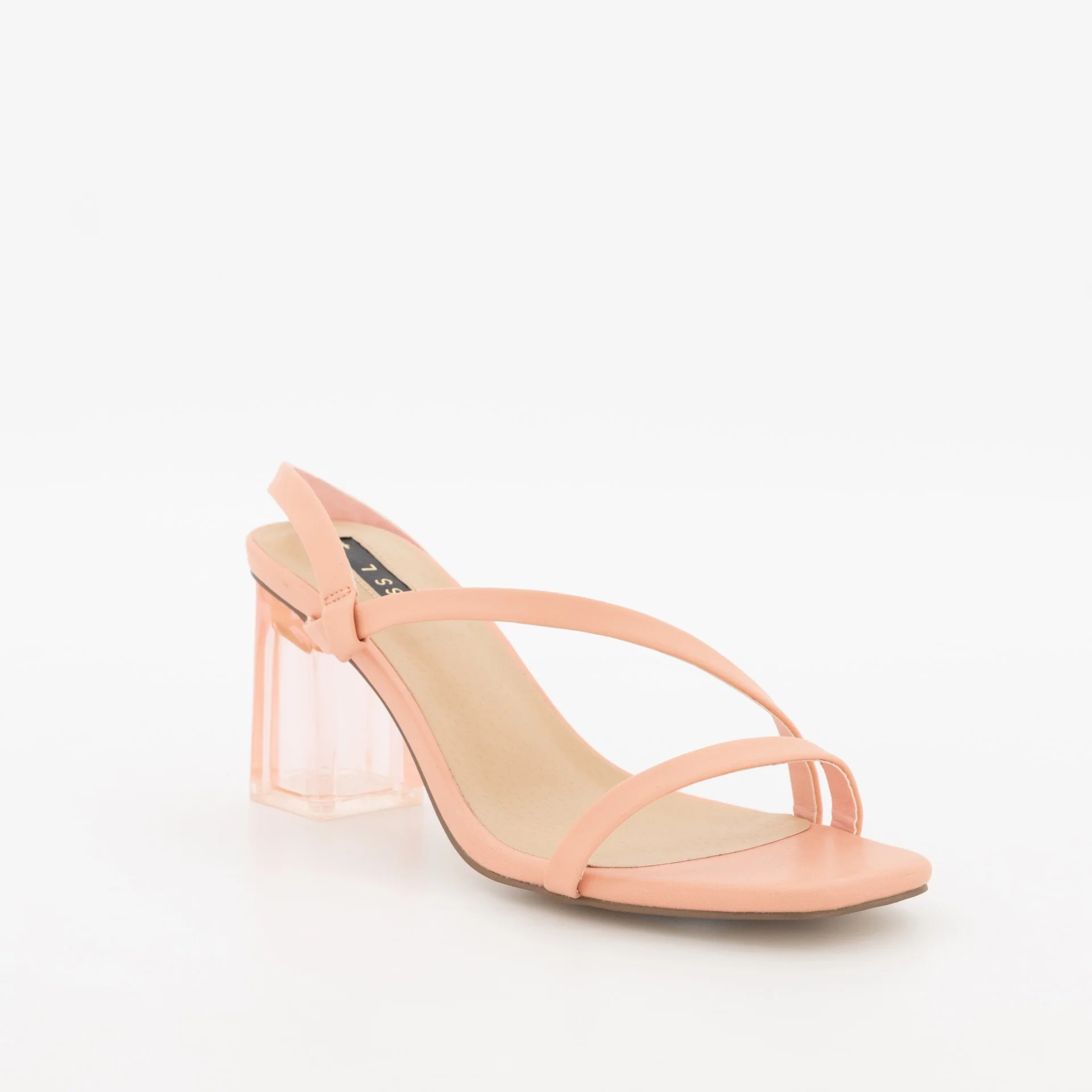 Coloured  Back Strap Smokey Perspex Block Heel - Coral - Image 6