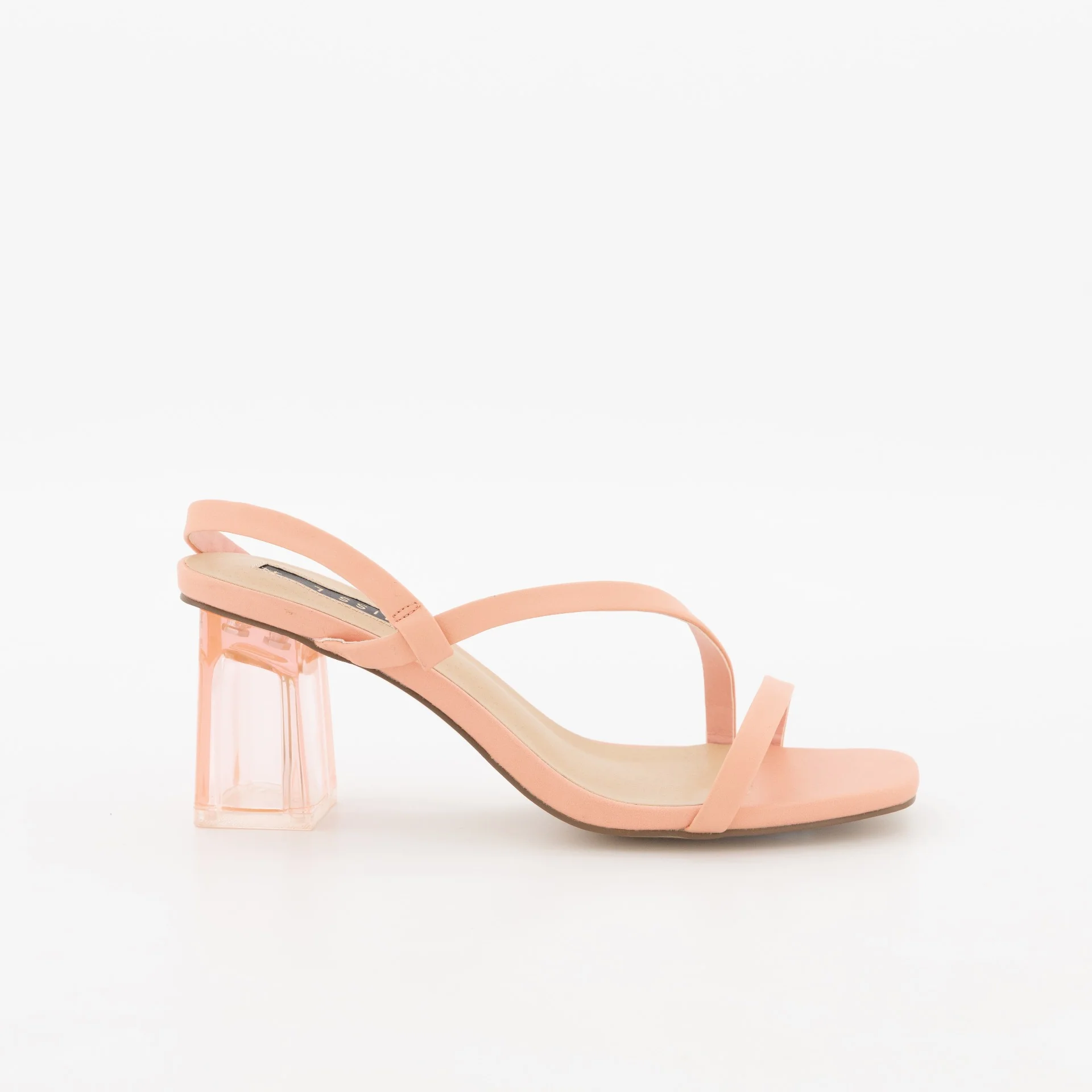 Coloured  Back Strap Smokey Perspex Block Heel - Coral - Image 7