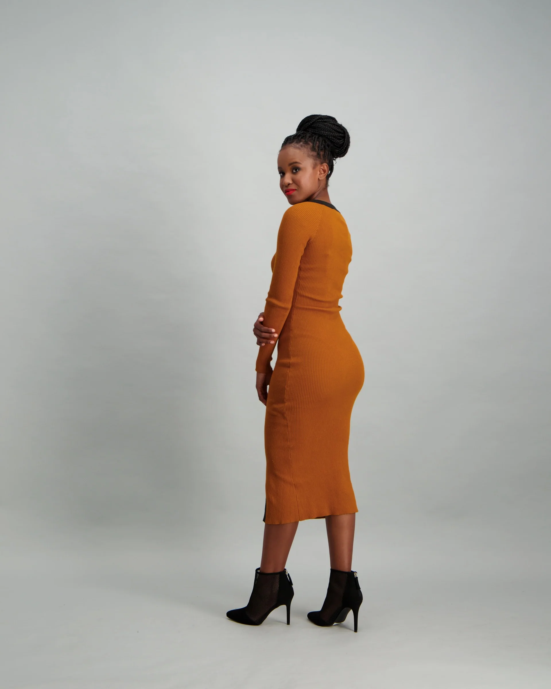 Contrast Button Front Knitwear Dress - Mustard - Image 3