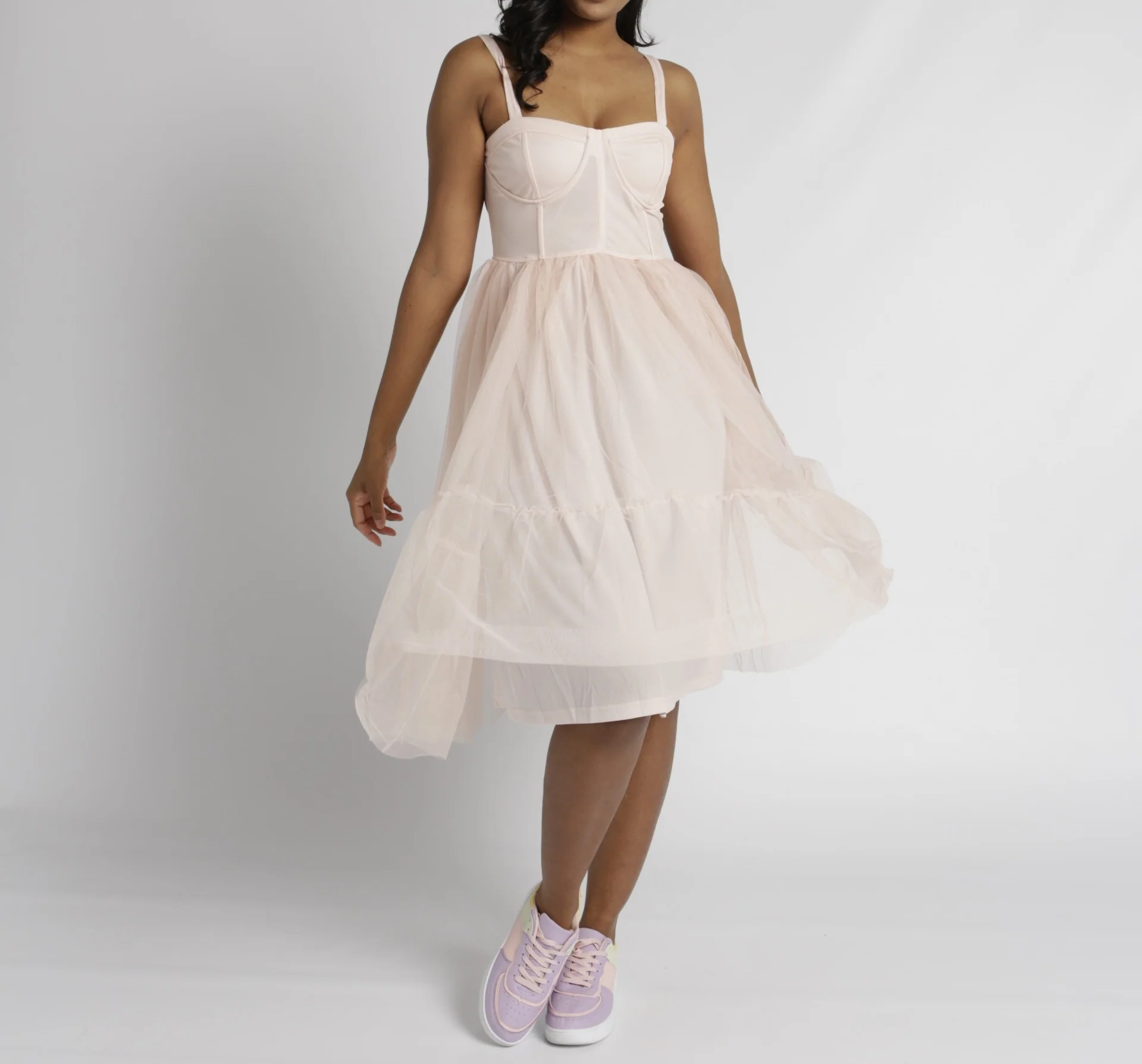 Corset Detail Tiered Prom Dress - Pink - Image 2
