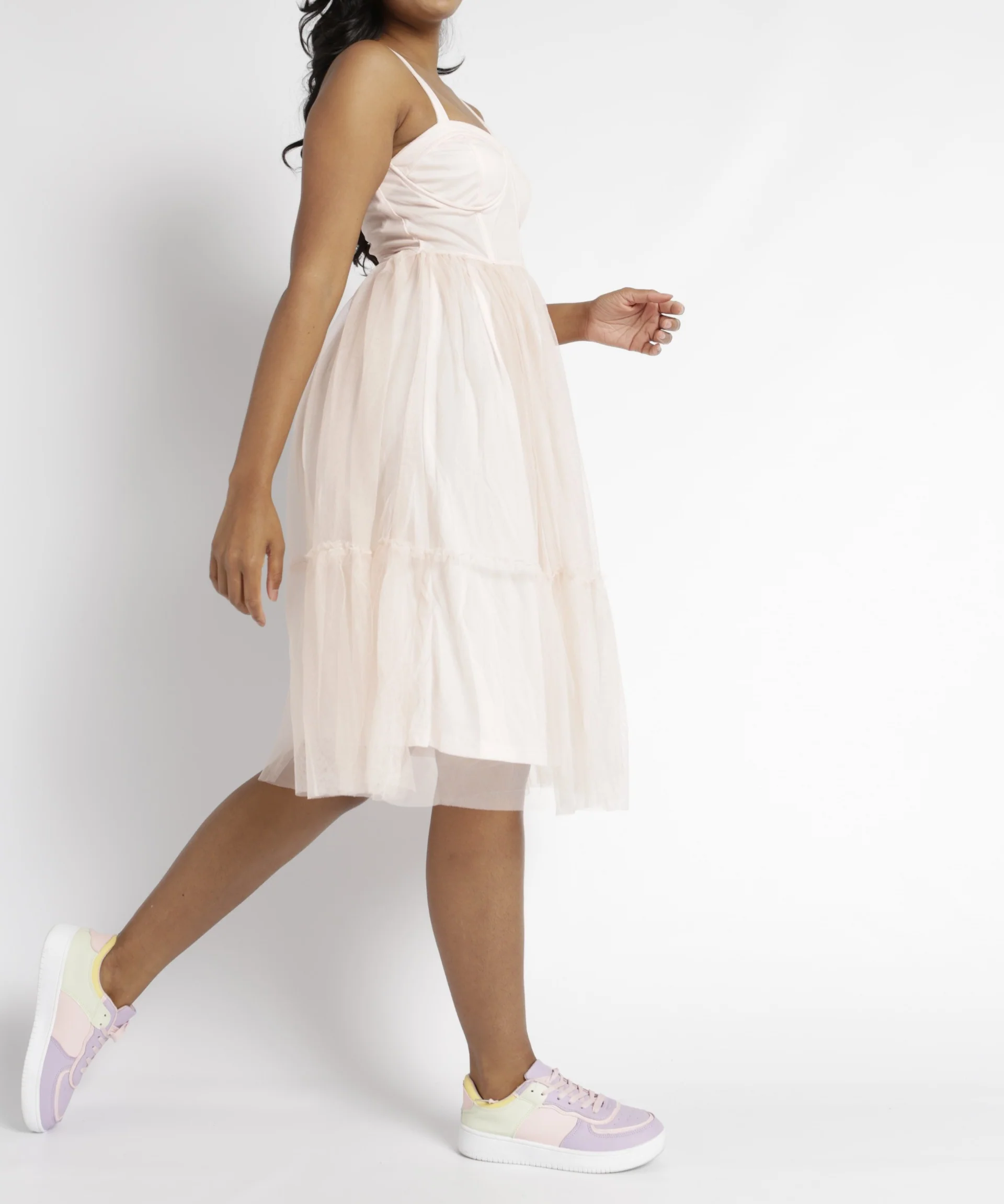 Corset Detail Tiered Prom Dress - Pink - Image 3