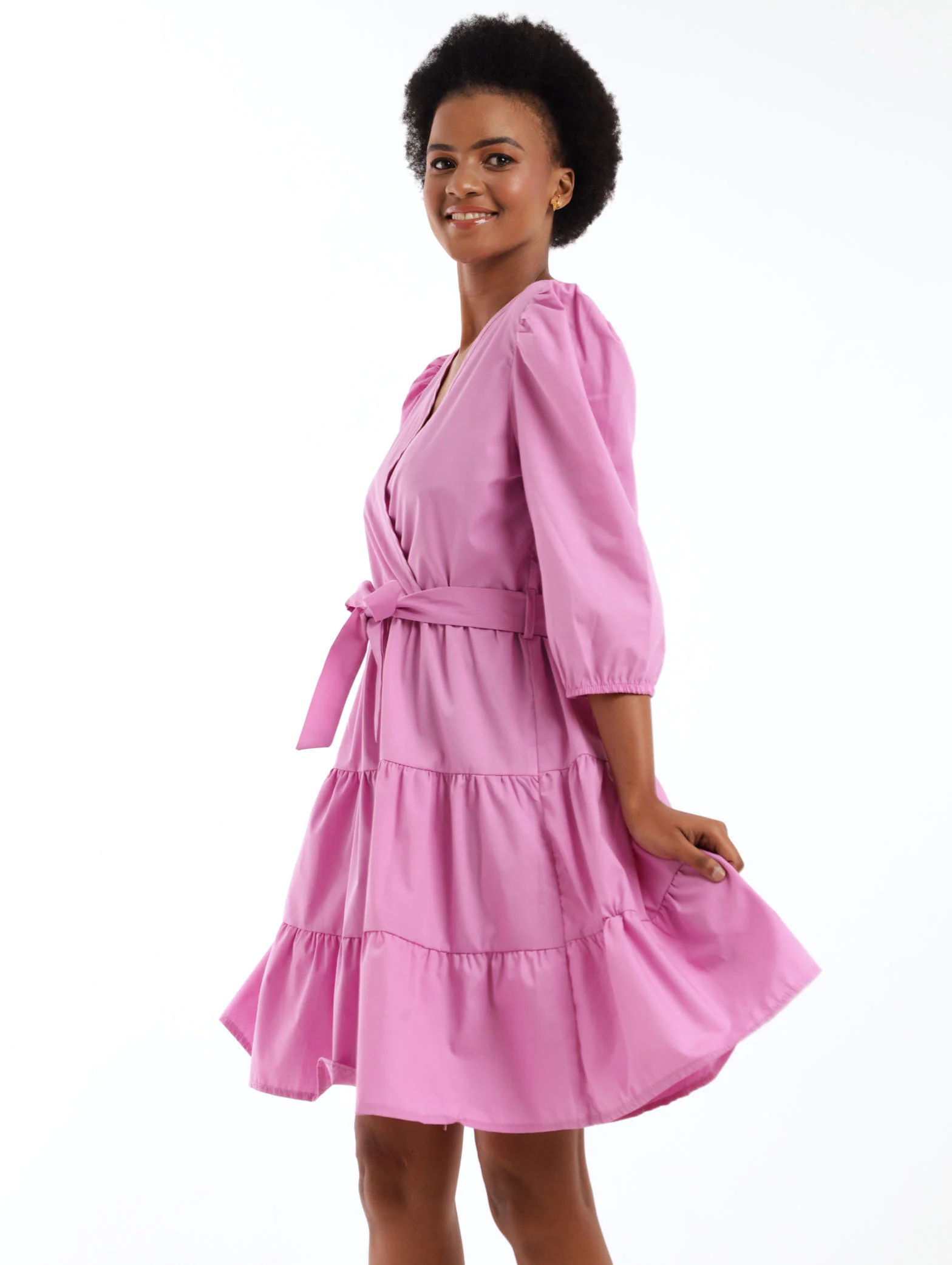 Cross-over Tiered Dress - Lilac - Image 3
