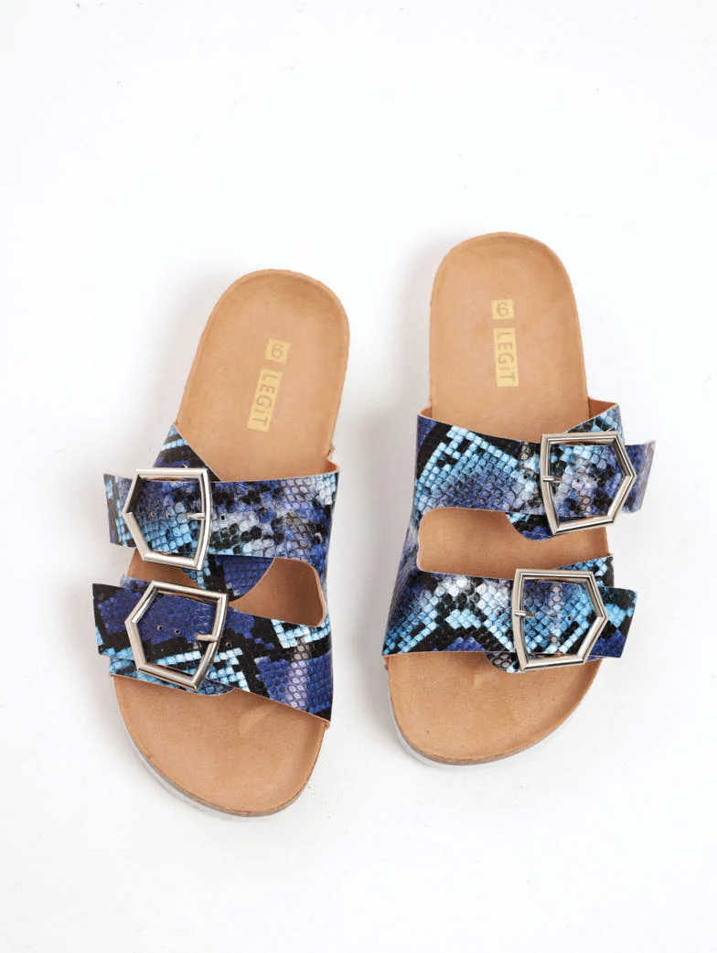 Cross-Snake Mule Sandal - Blue/Black