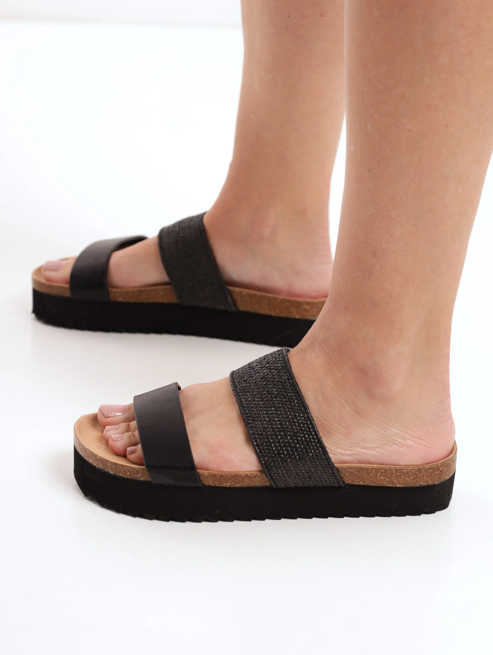 Cross-Weave And Padded Strap Platform Mule Sandal - Black - Image 2