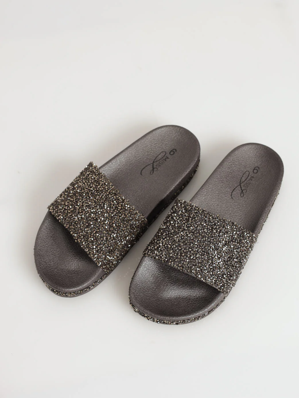 Crystal Bling Moulded Mule Sandal - Gunmetal