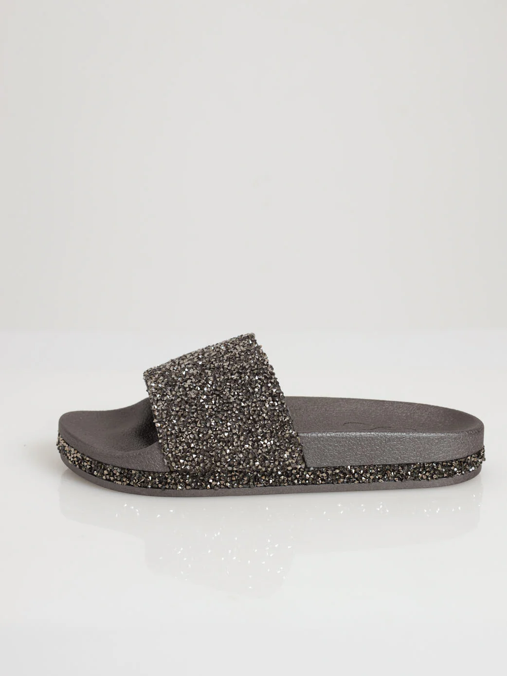 Crystal Bling Moulded Mule Sandal - Gunmetal - Image 2