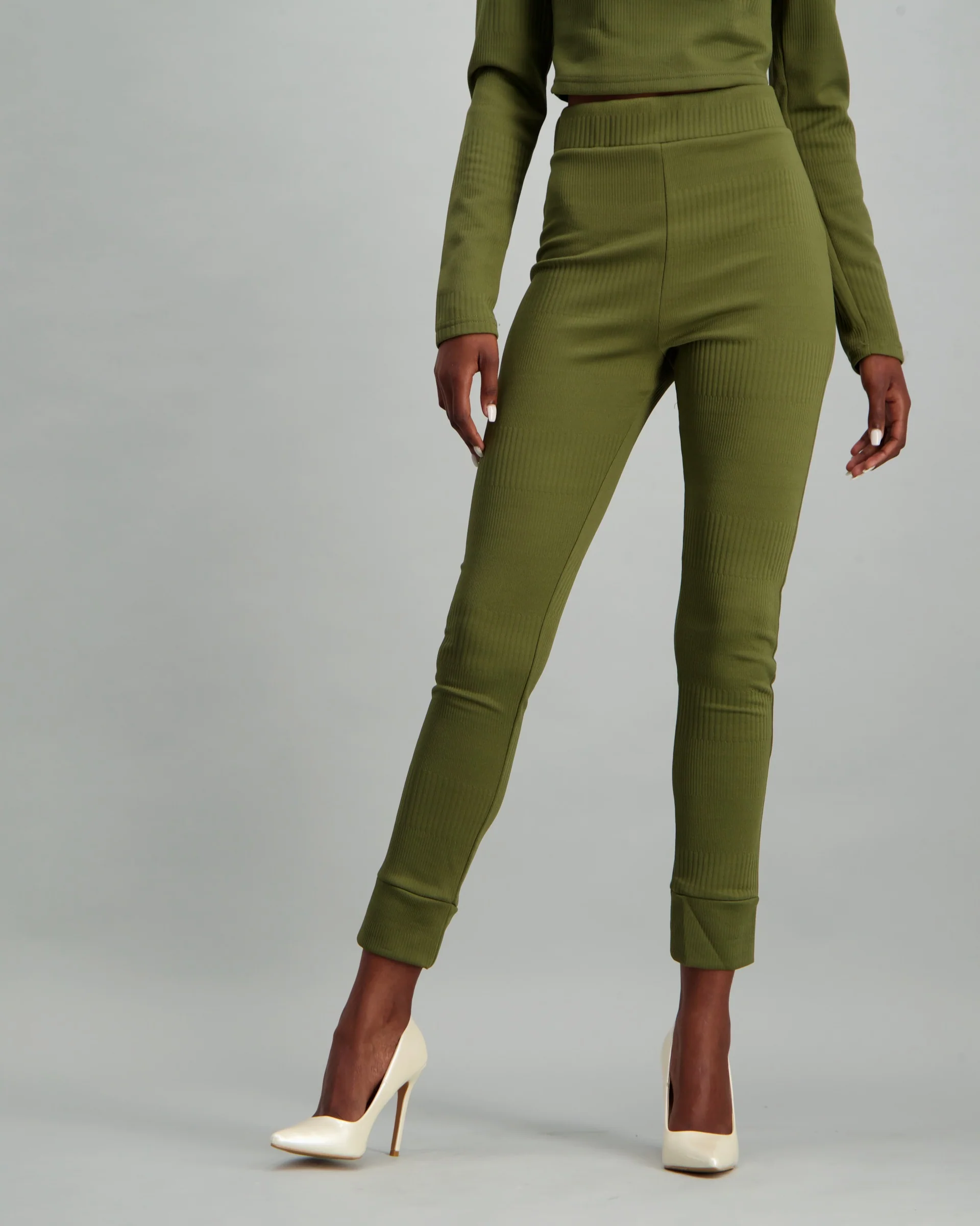 Cuffed Rib Leggings - Fatigue