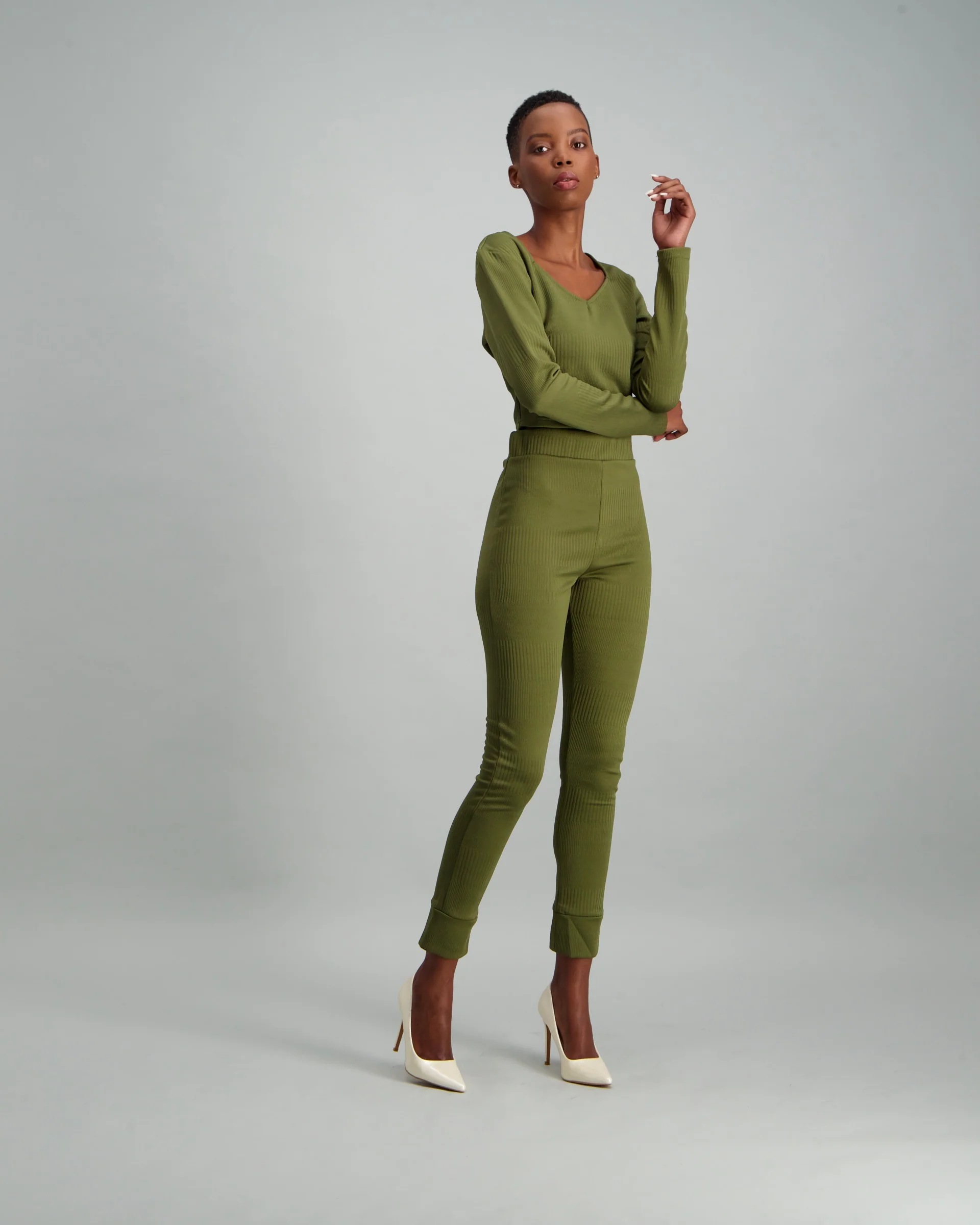 Cuffed Rib Leggings - Fatigue - Image 2