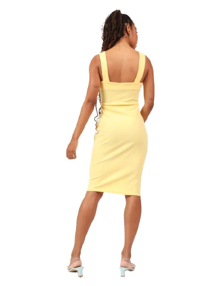 Cup Detail Ruched Side Dress - Lemon - Image 4