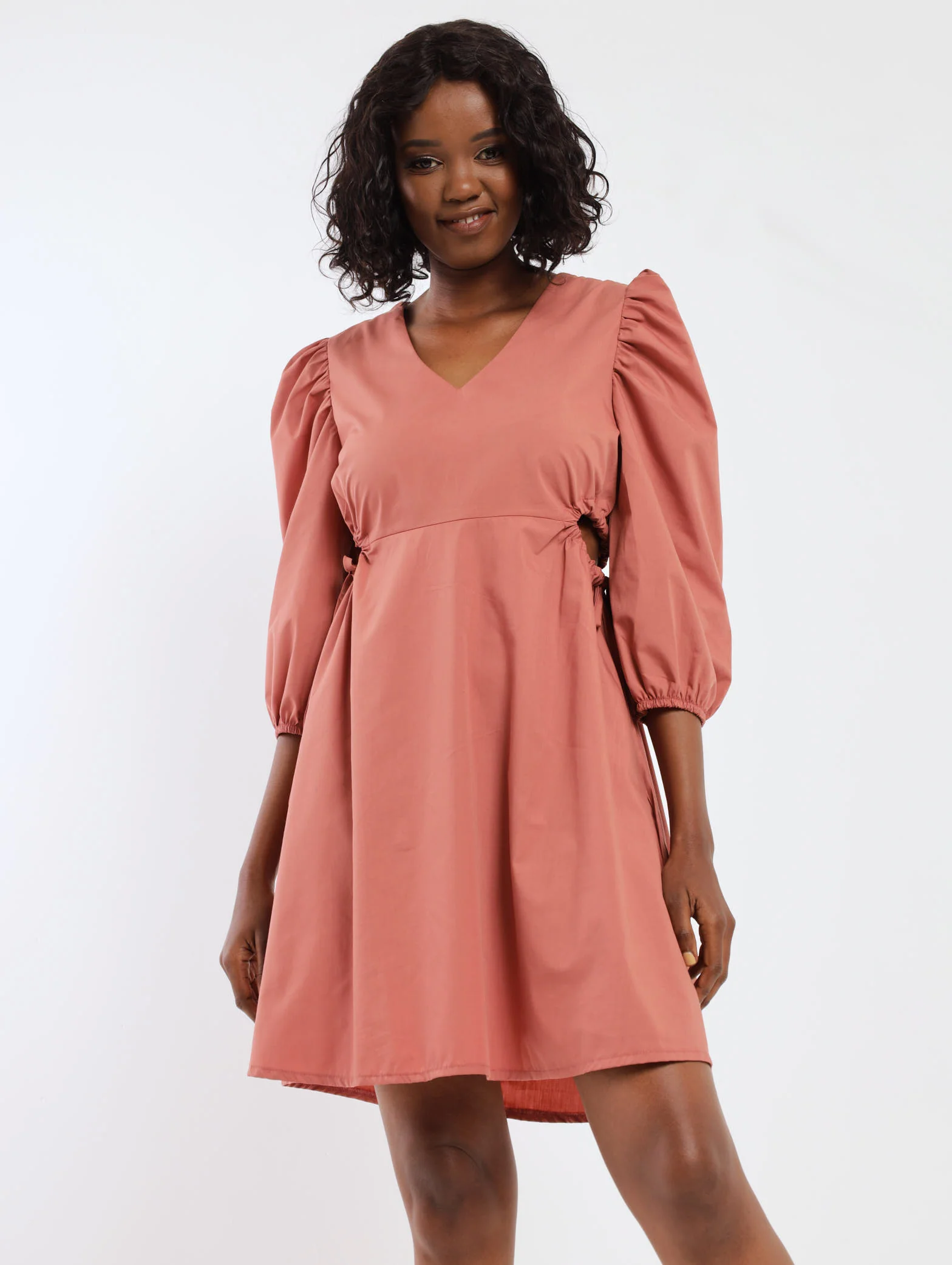 Cut Out Waist Poplin Dress - Blush