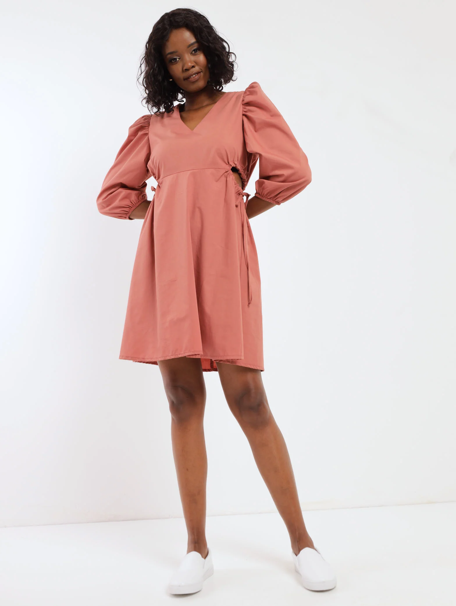 Cut Out Waist Poplin Dress - Blush - Image 2