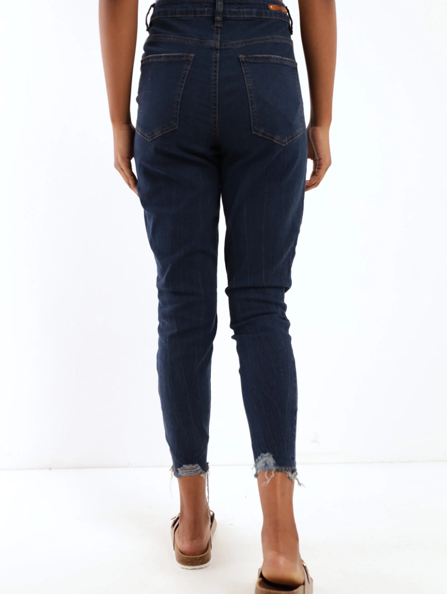 Dark Wash Ink Chewed Hem Abraised Skinny Denim Jean - Image 3
