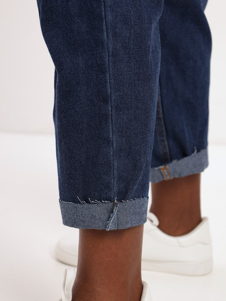 Dark Wash Ink Open Knee Boyfriend Denim Jean - Image 5