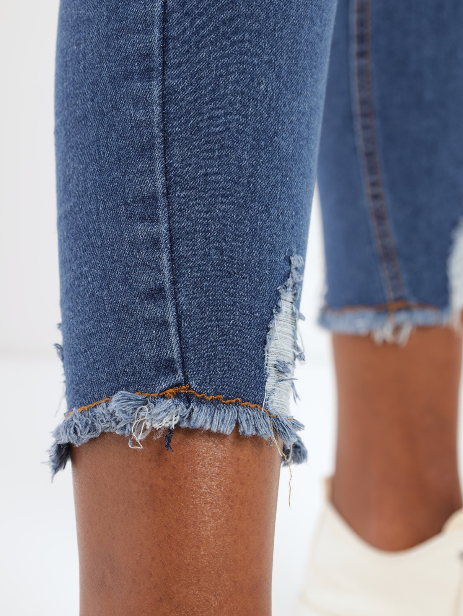 Dark Wash Ink Rip & Repair Patch Belted Skinny Denim Jean - Image 6