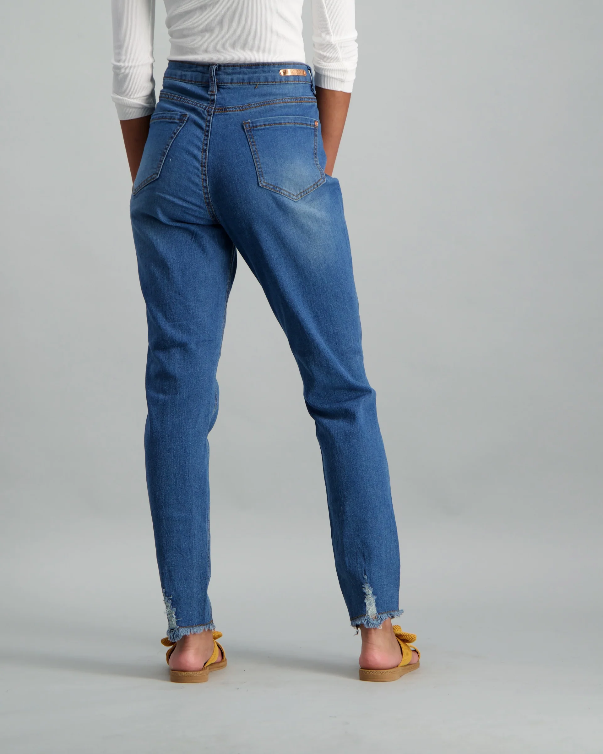 Dark Wash Mended Abraised Skinny Denim Jean - Image 3