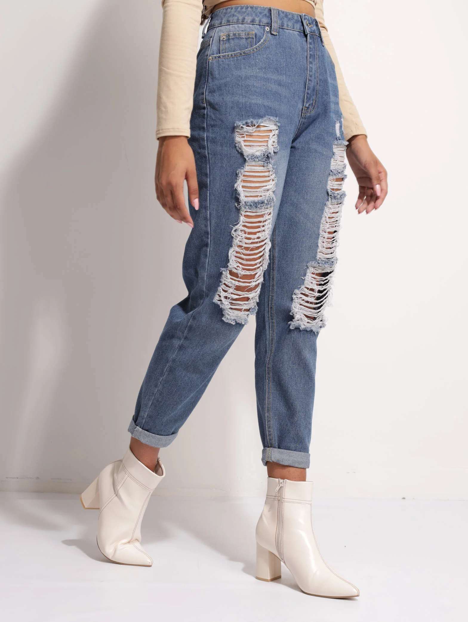 Dark Wask Ink Heavily Abraised Mom Denim Jean - Image 2