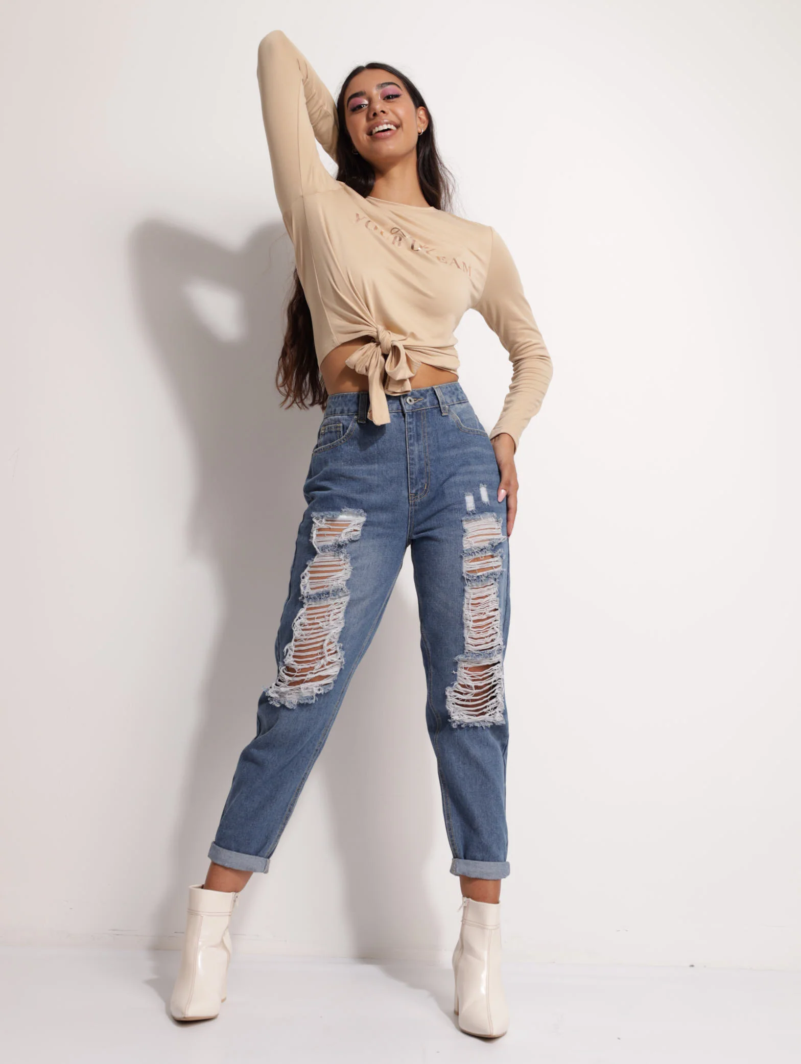Dark Wask Ink Heavily Abraised Mom Denim Jean - Image 8