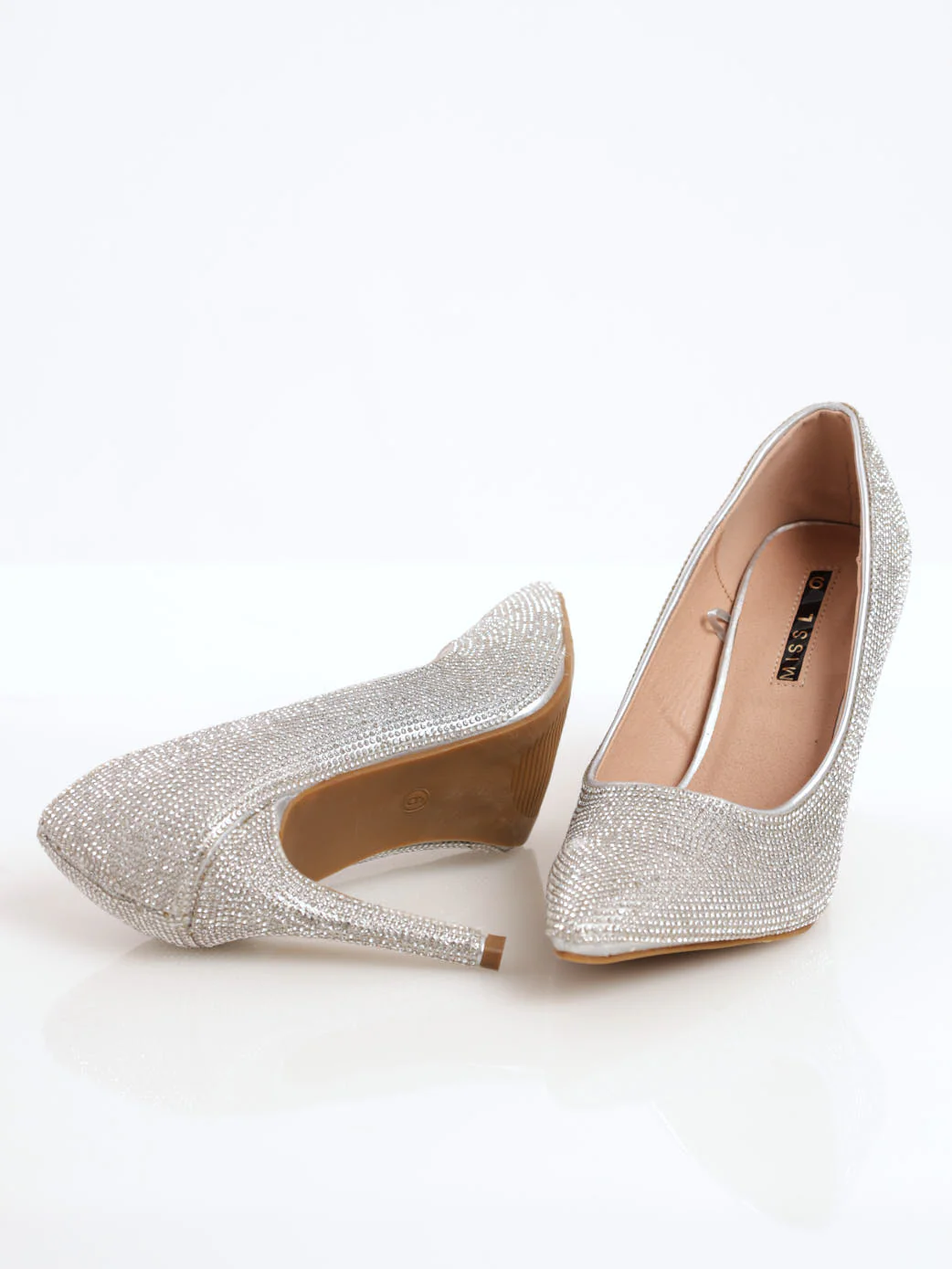Diamante Court High Stiletto Heel - Silver