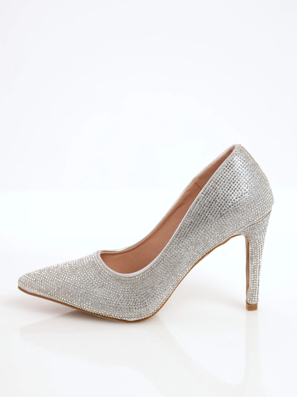 Diamante Court High Stiletto Heel - Silver - Image 3