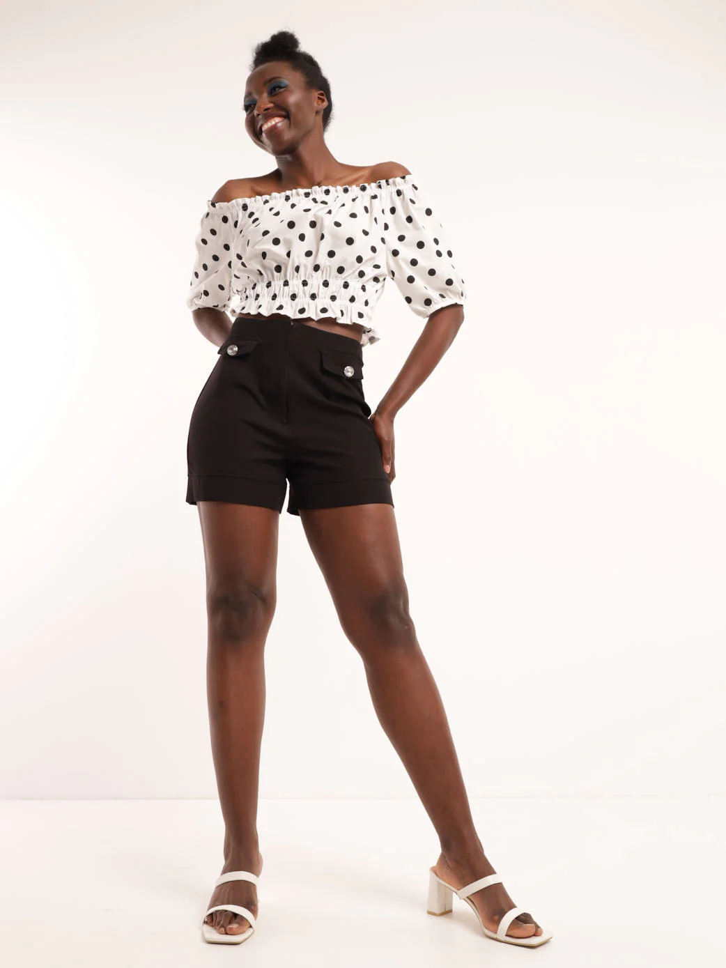 Diamante Tab Detail Short - Black - Image 5