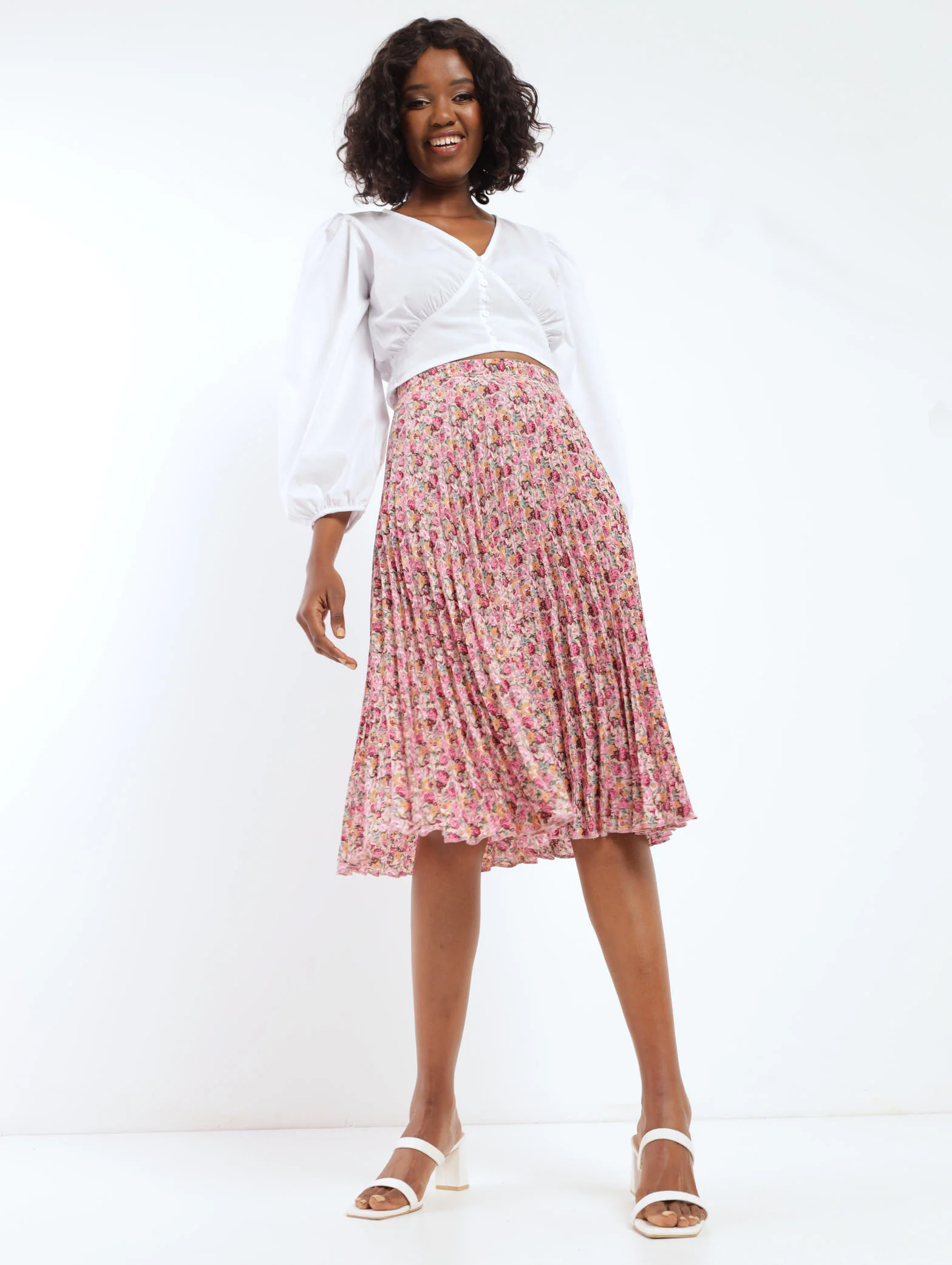 Ditsy Pleated Midi Skirt - Floral - Image 2