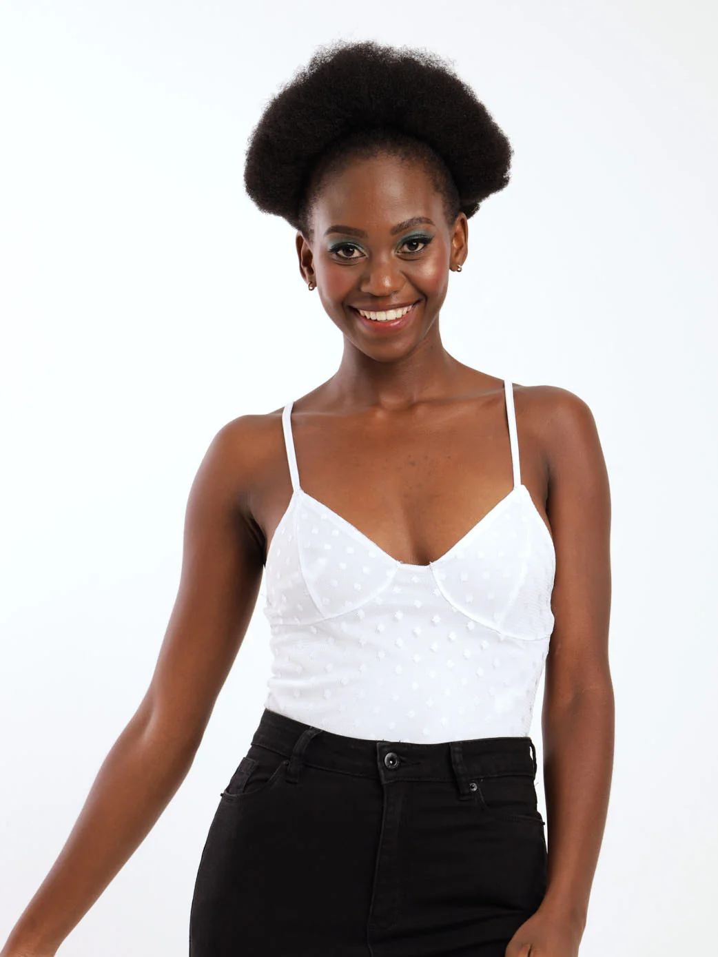 Dobby Mesh Cup Detail Bodysuit - White