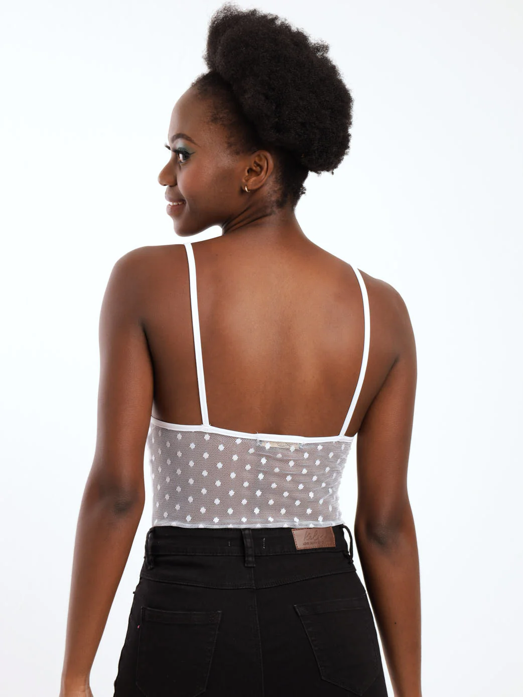 Dobby Mesh Cup Detail Bodysuit - White - Image 3
