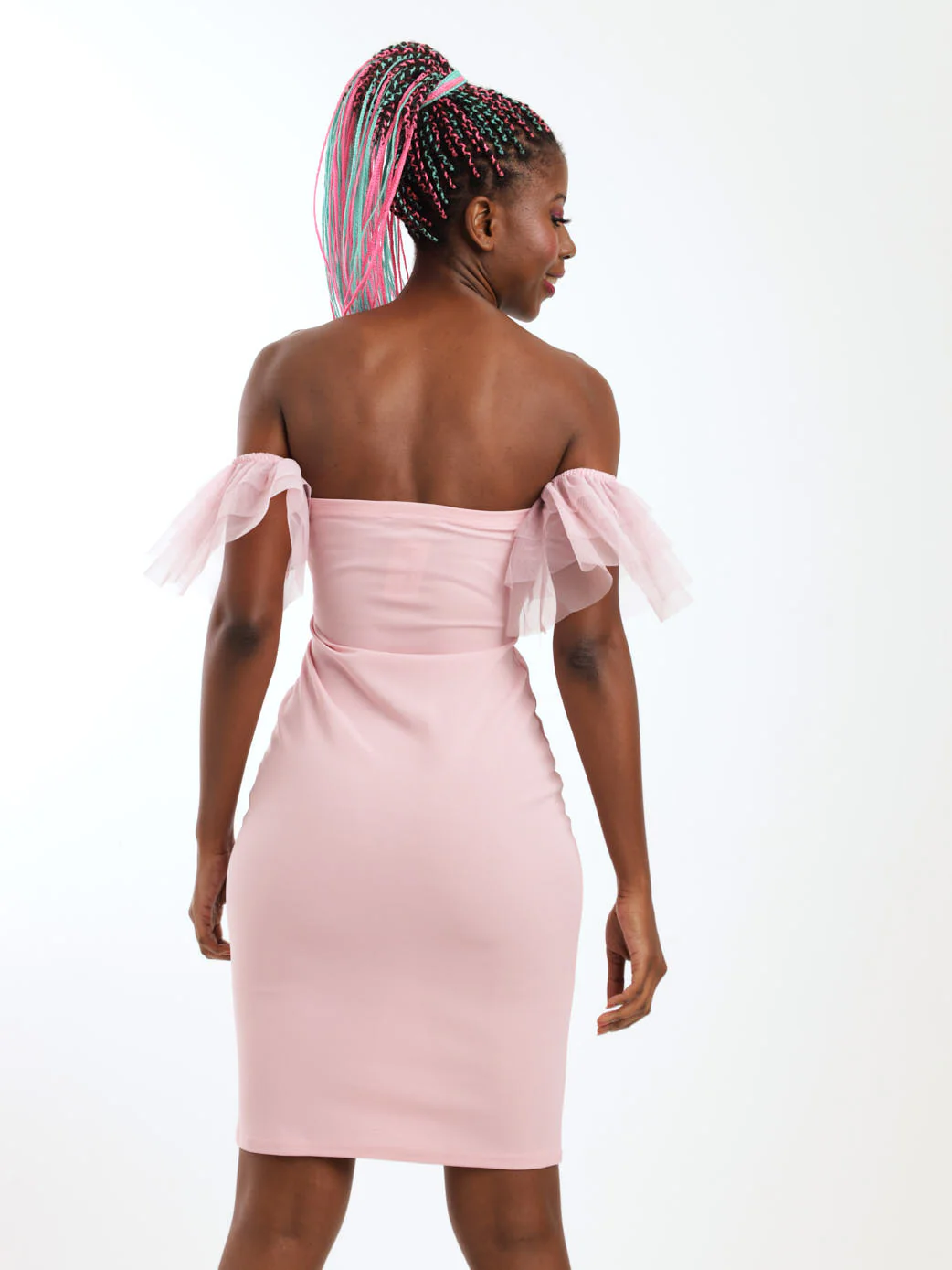 Dobby Mesh Sleeve Bodycon Dress - Blush - Image 3