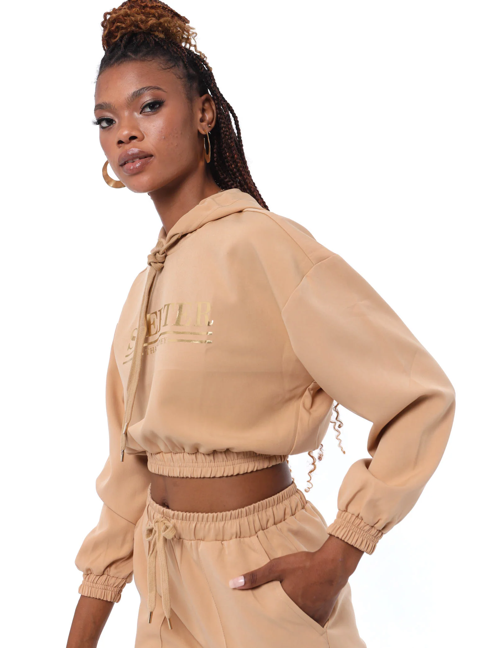 Dolman Sleeve Hooded Pullover - Stone - Image 2
