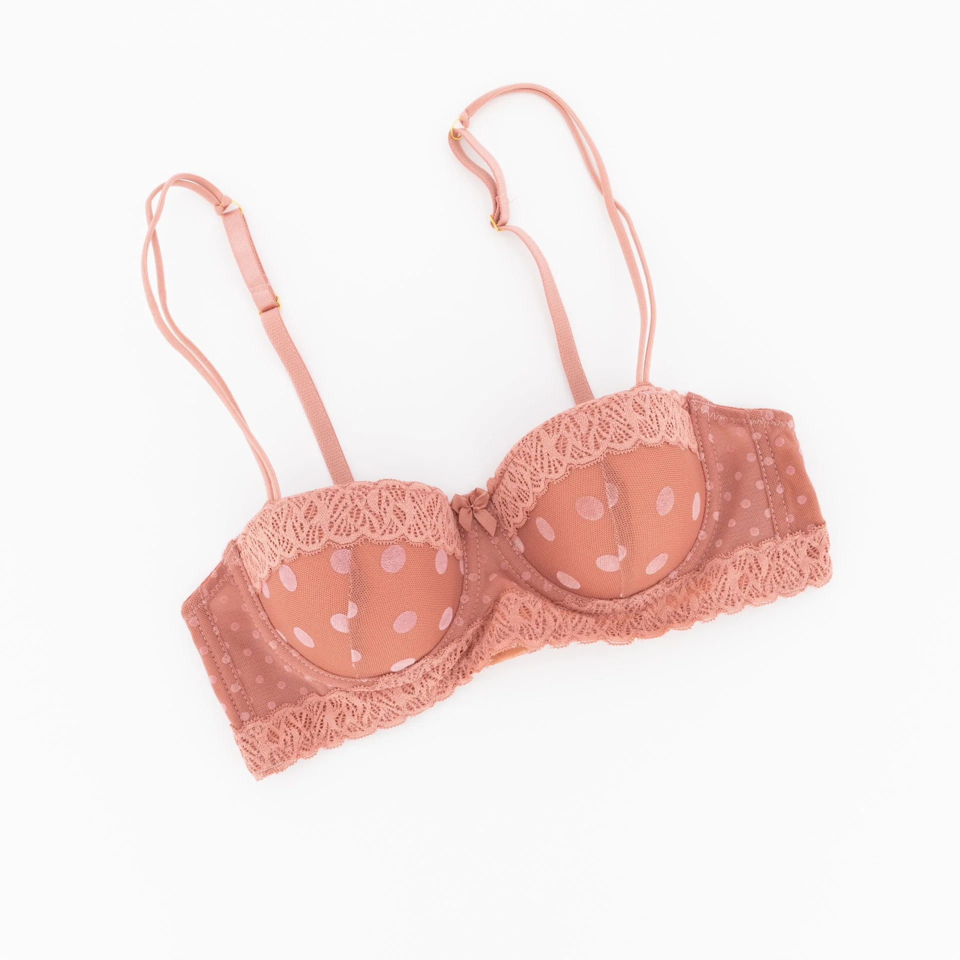Dot Mesh Balconette Bra - Mink