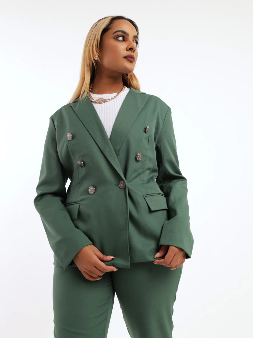 Double Breasted Blazer - Forest Green