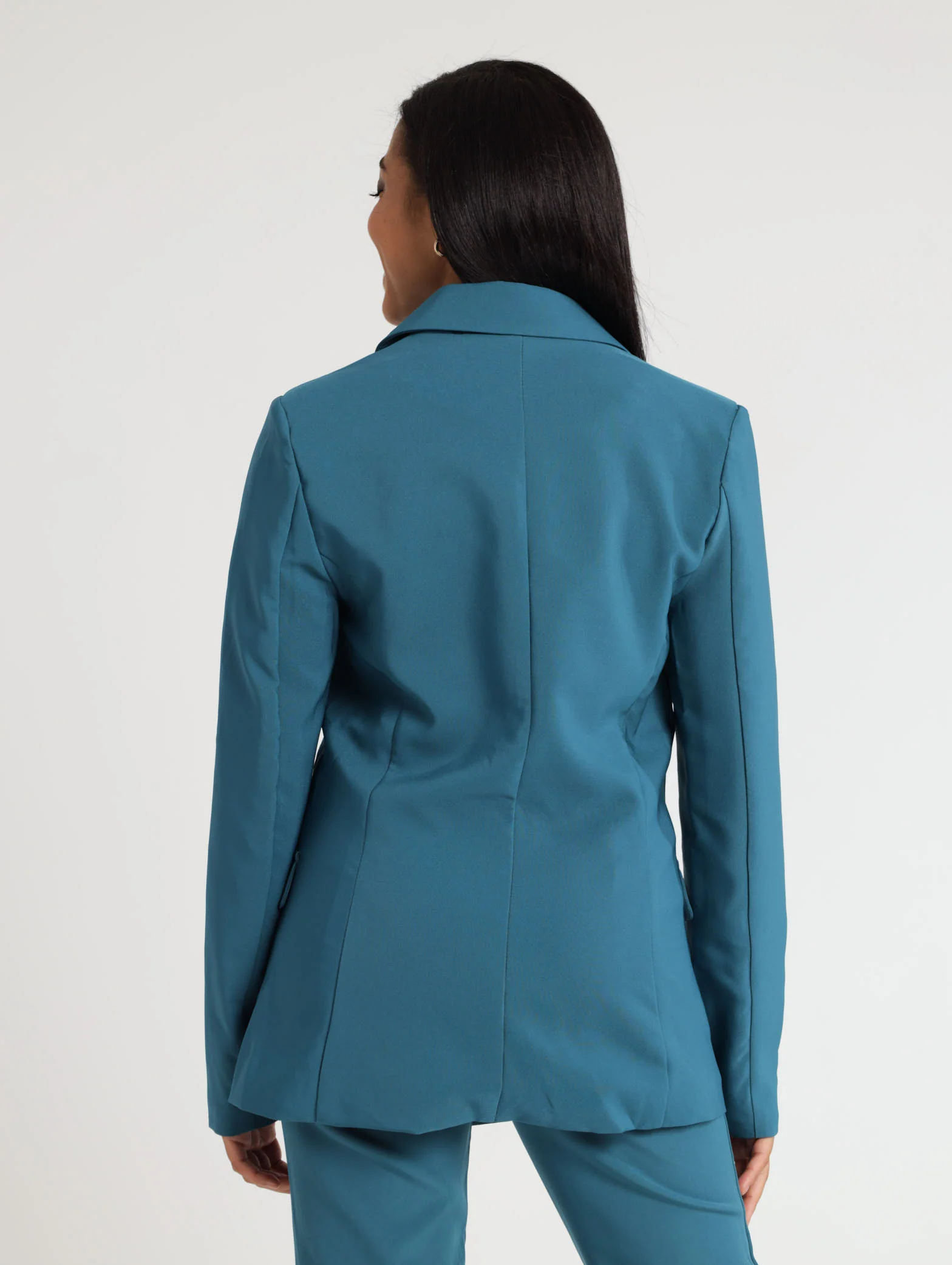 Double Breasted Gold Button Blazer - Teal - Image 4