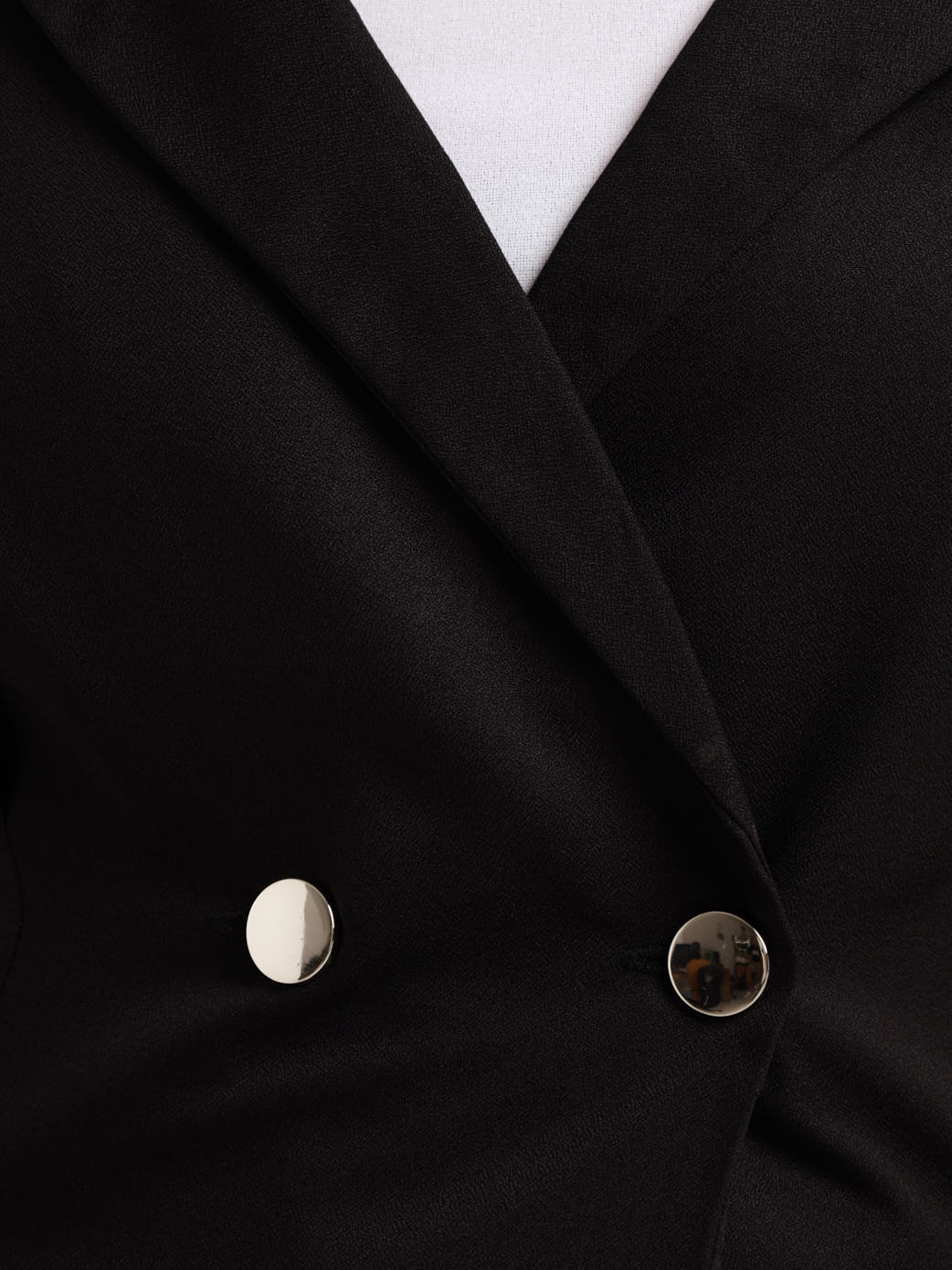 Double Breasted Pleat Detail Blazer - Black - Image 5