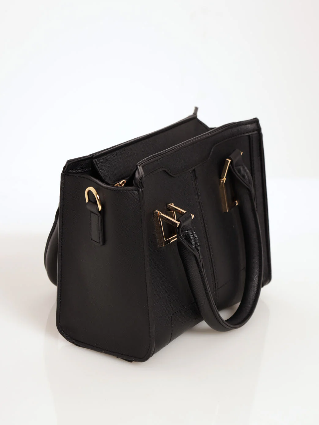 Double Buckle Panel Satchel Bag - Black - Image 2