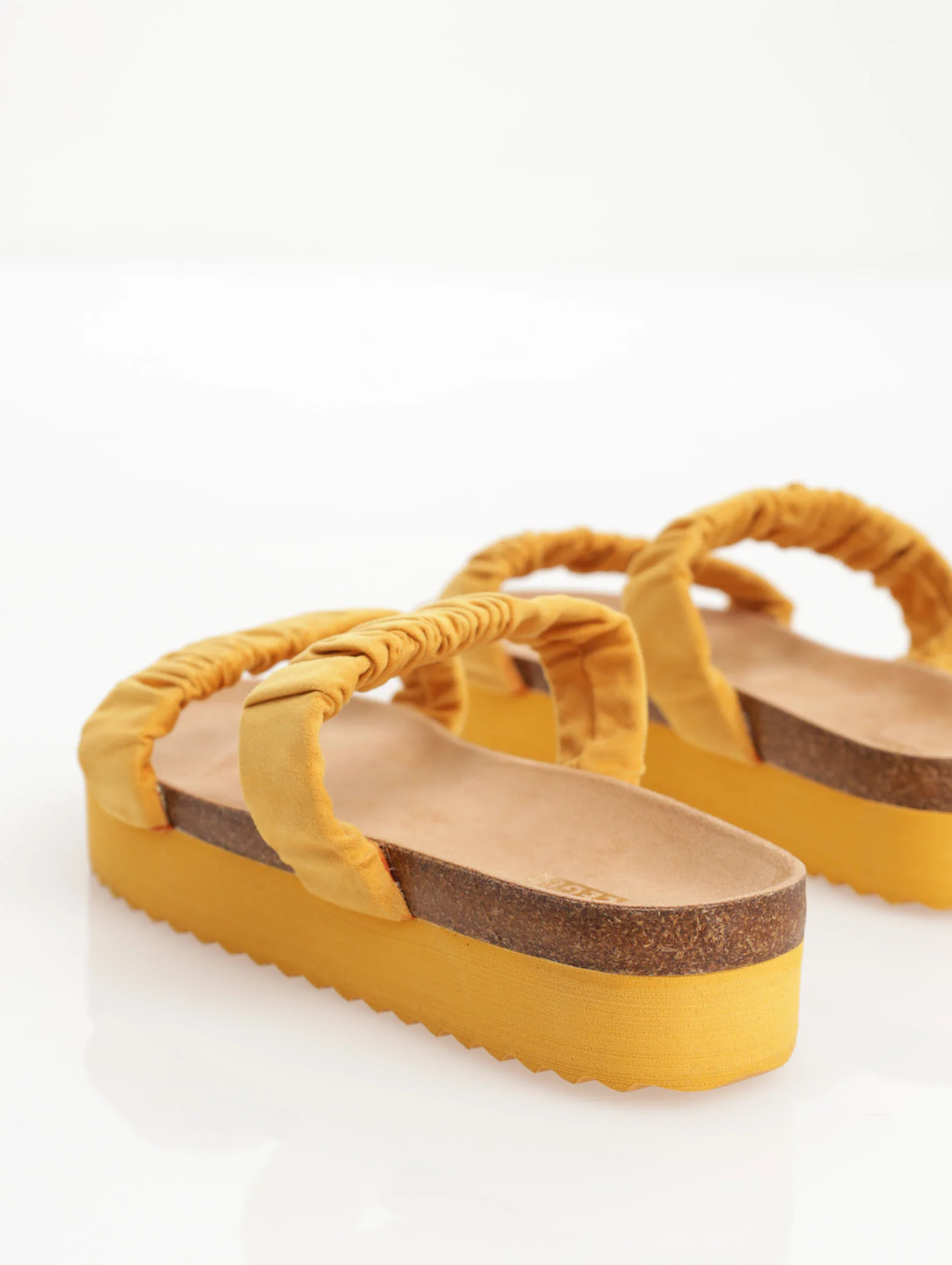 Double Rouched Strap Platform Sandal - Mustard - Image 3