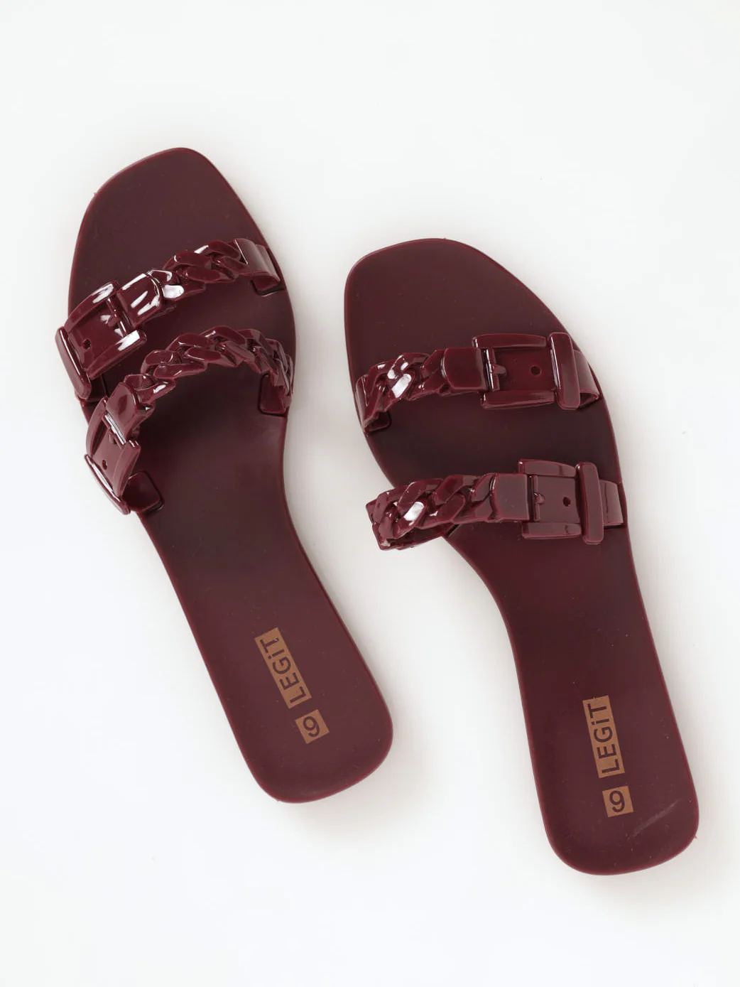 Double Strap Plaited Jelly Sandal - Burgundy