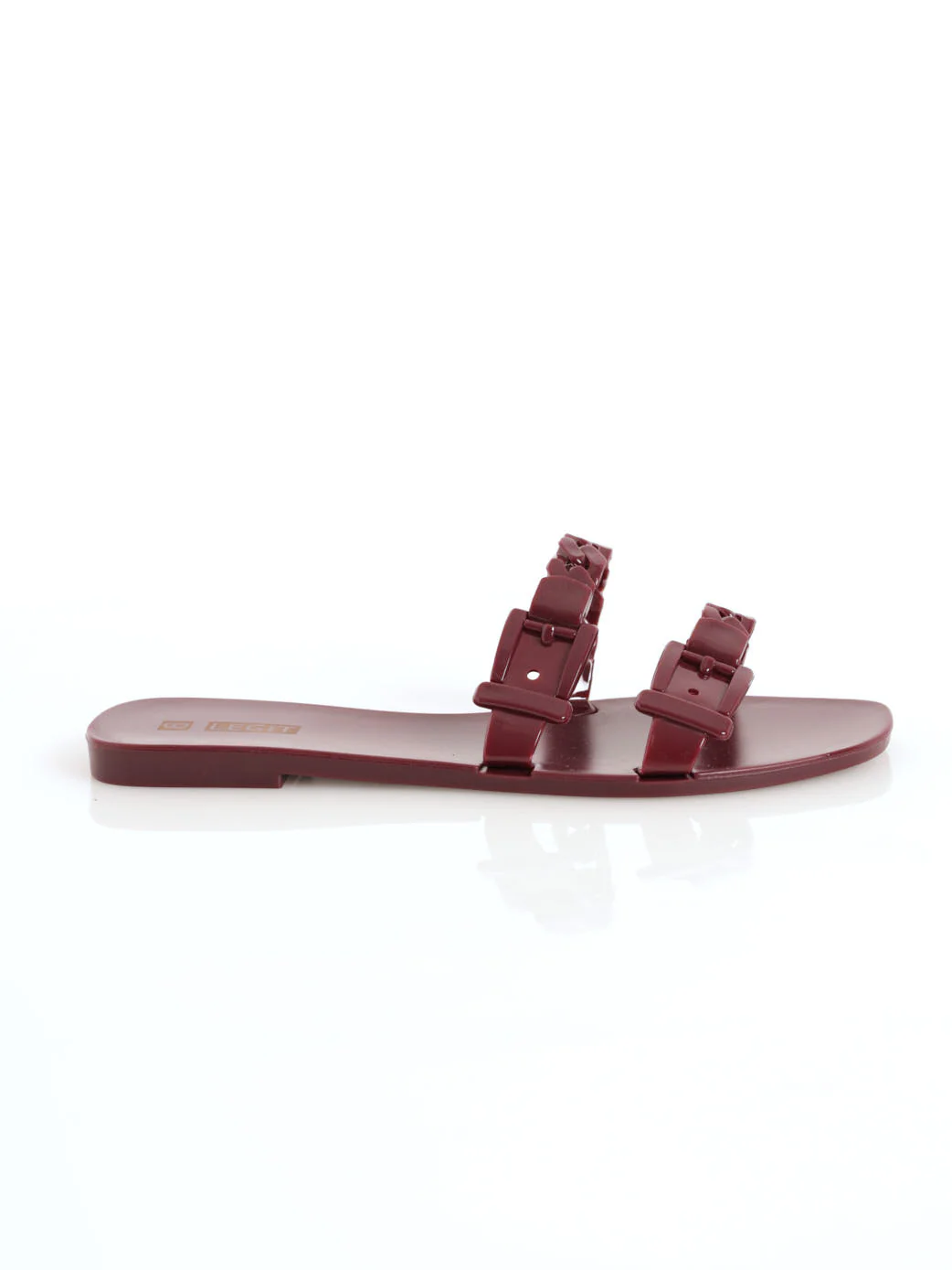 Double Strap Plaited Jelly Sandal - Burgundy - Image 2