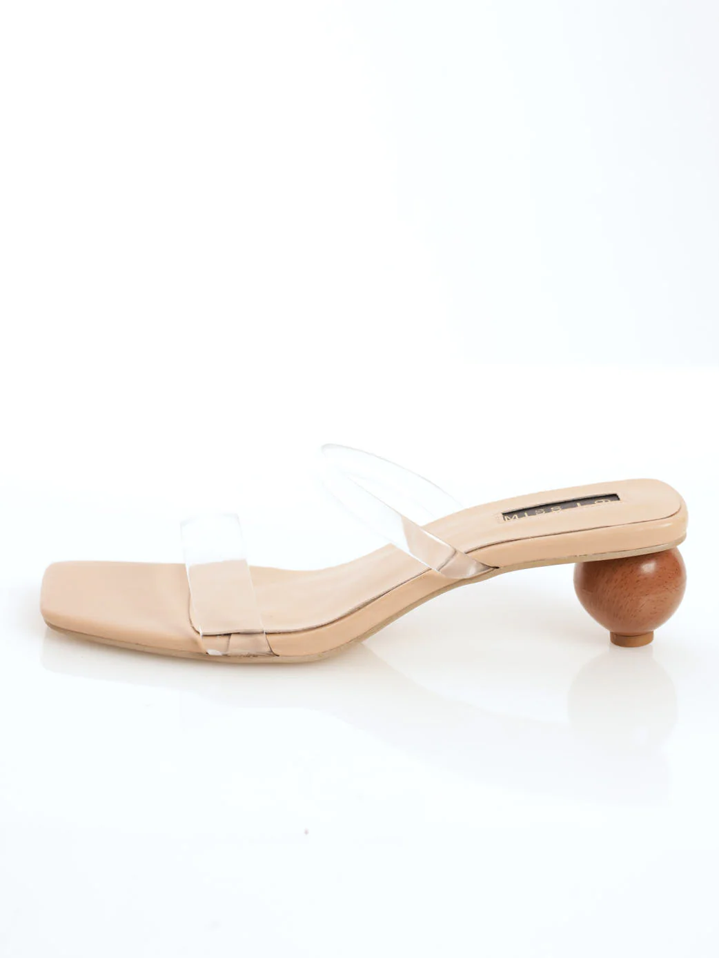 Double Strap Round Shaped Wooden Low-Heel - Clear - Image 2