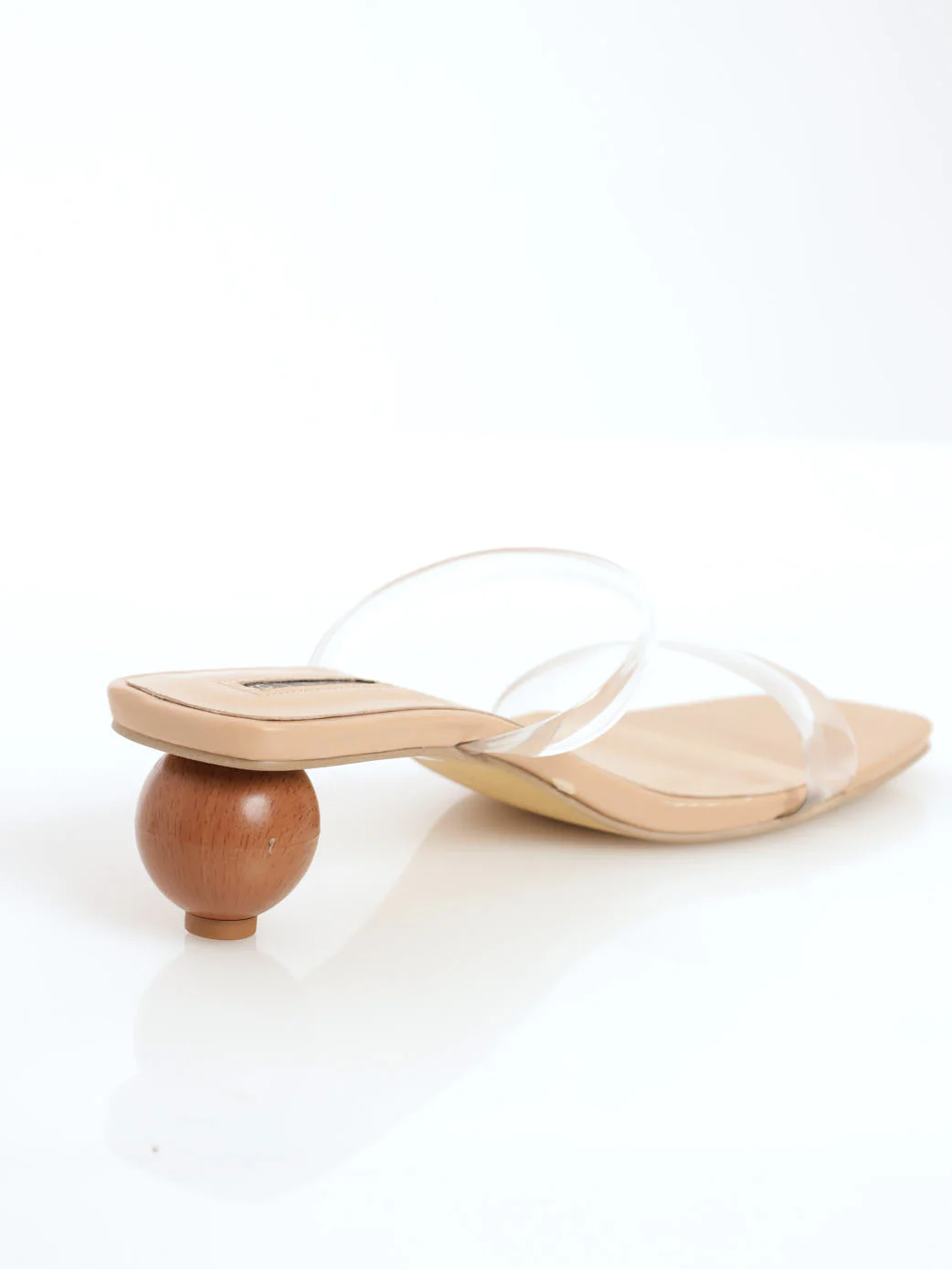 Double Strap Round Shaped Wooden Low-Heel - Clear - Image 3