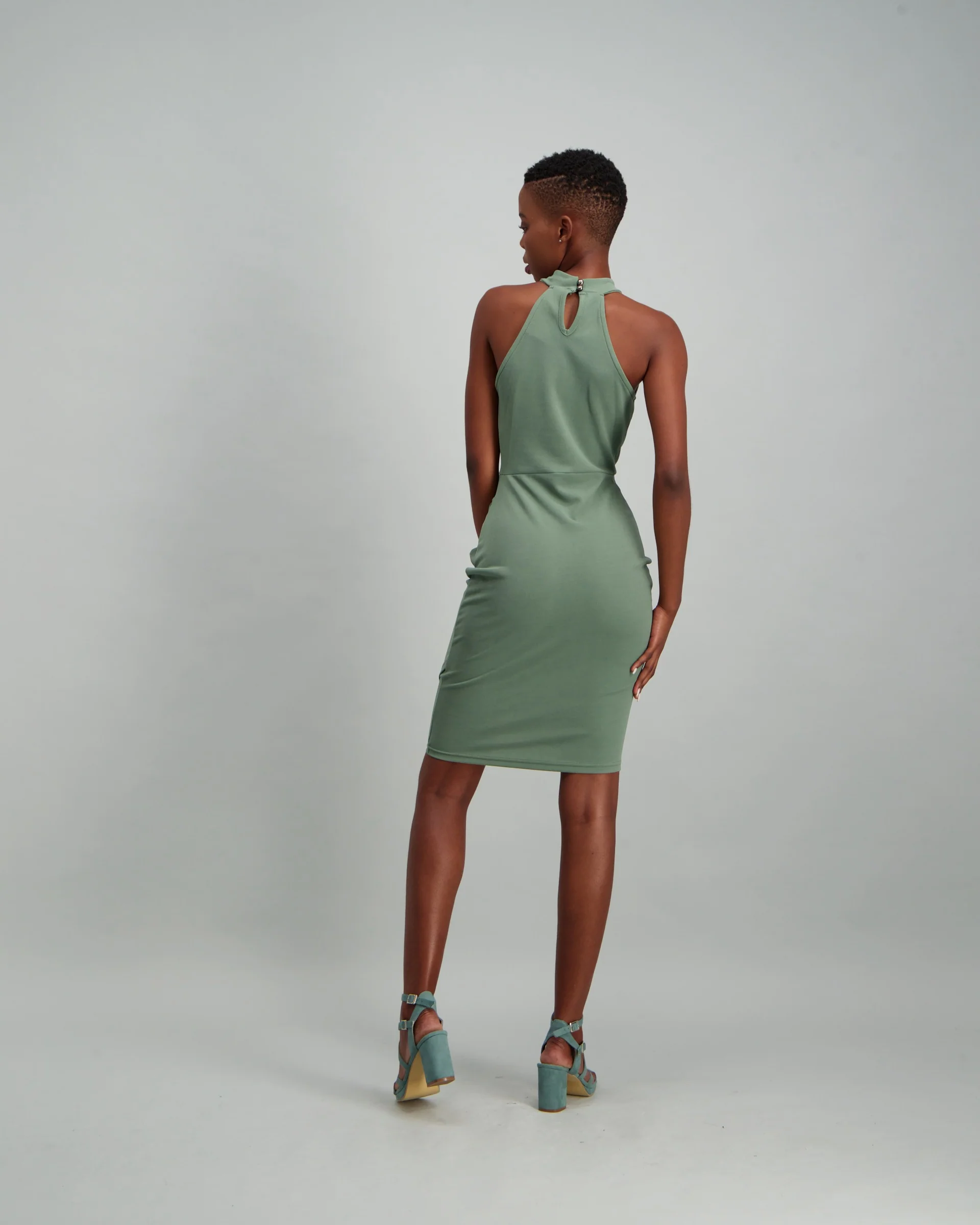 Draped High-Neck Bodycon Dress - Sage - Image 4