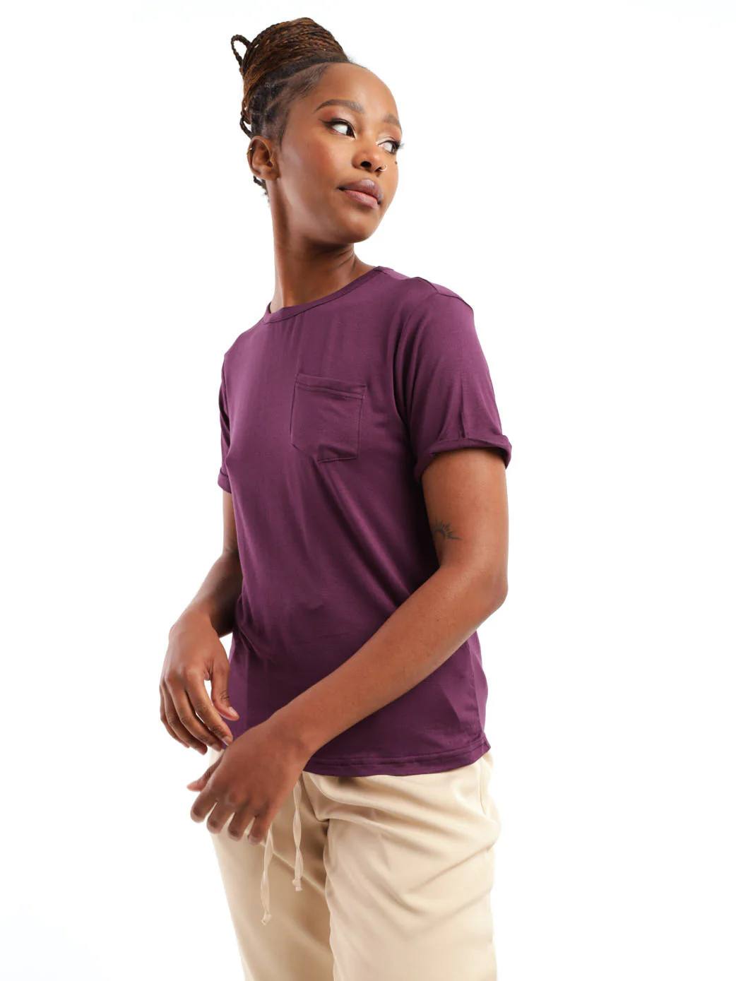 Drapey Short Sleeve Pocket Tee - Grape