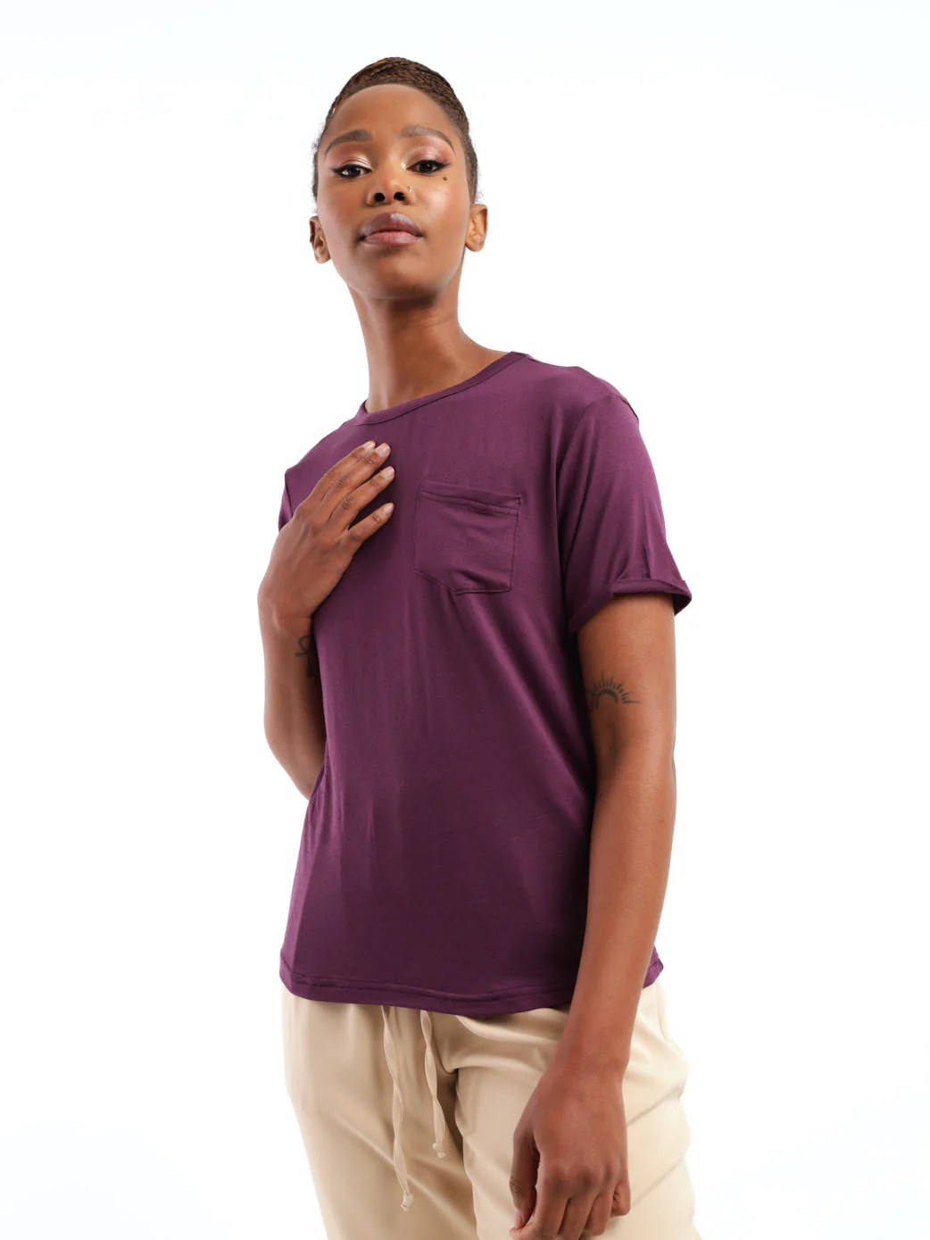 Drapey Short Sleeve Pocket Tee - Grape - Image 2