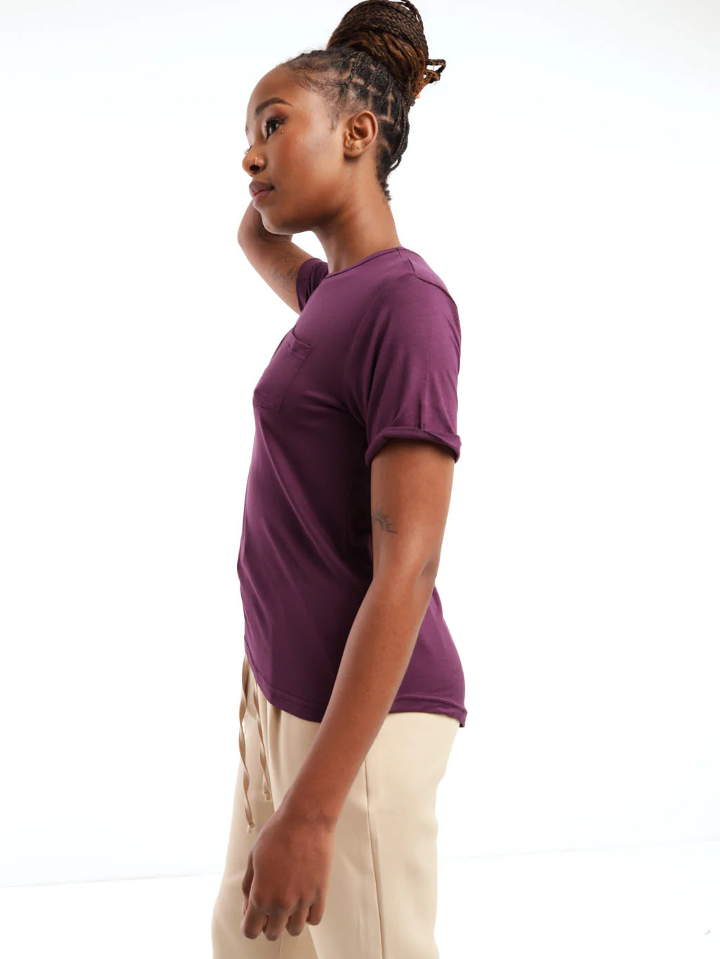 Drapey Short Sleeve Pocket Tee - Grape - Image 3