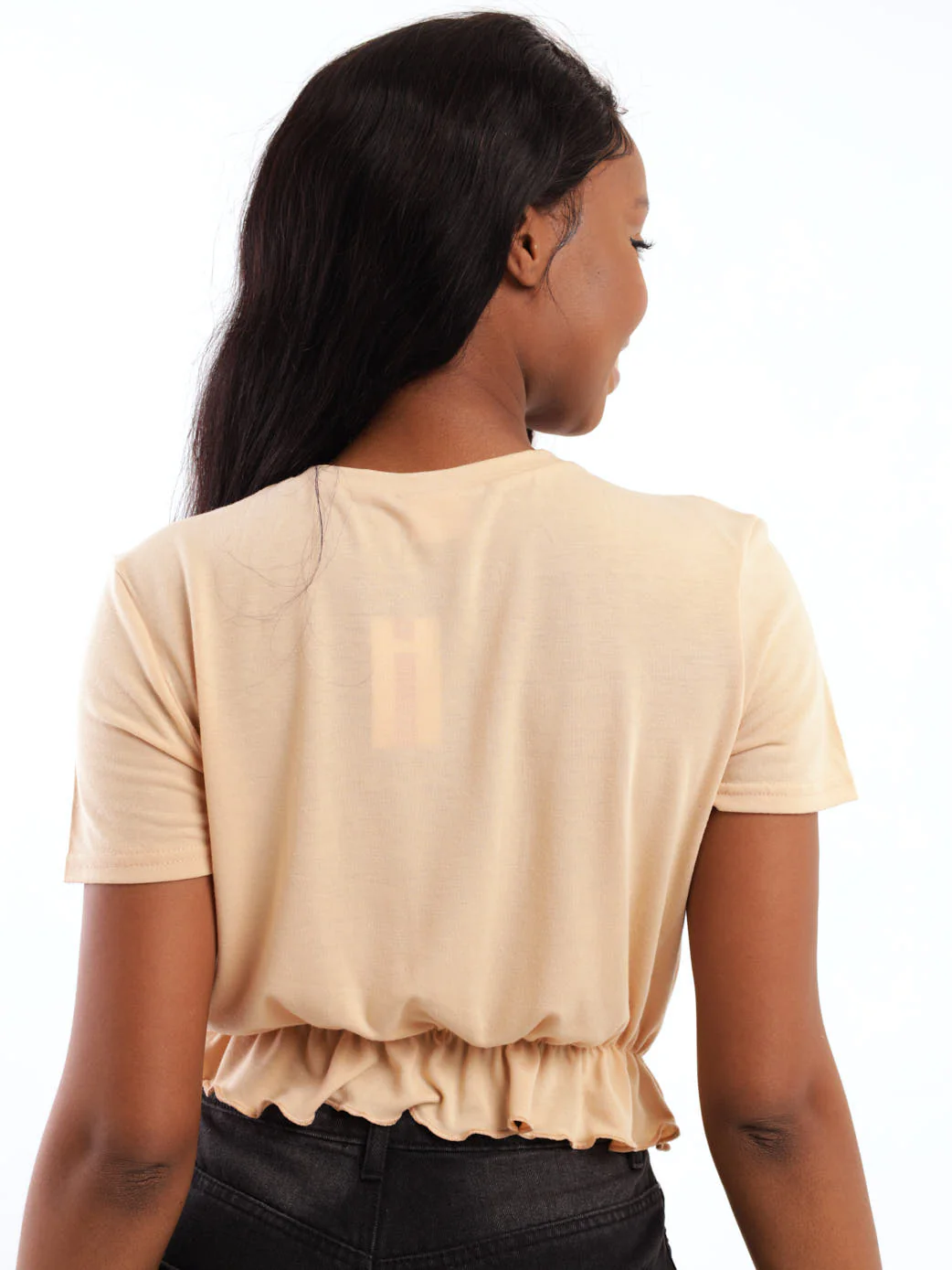 Elasticated Frill Tee - Stone - Image 3