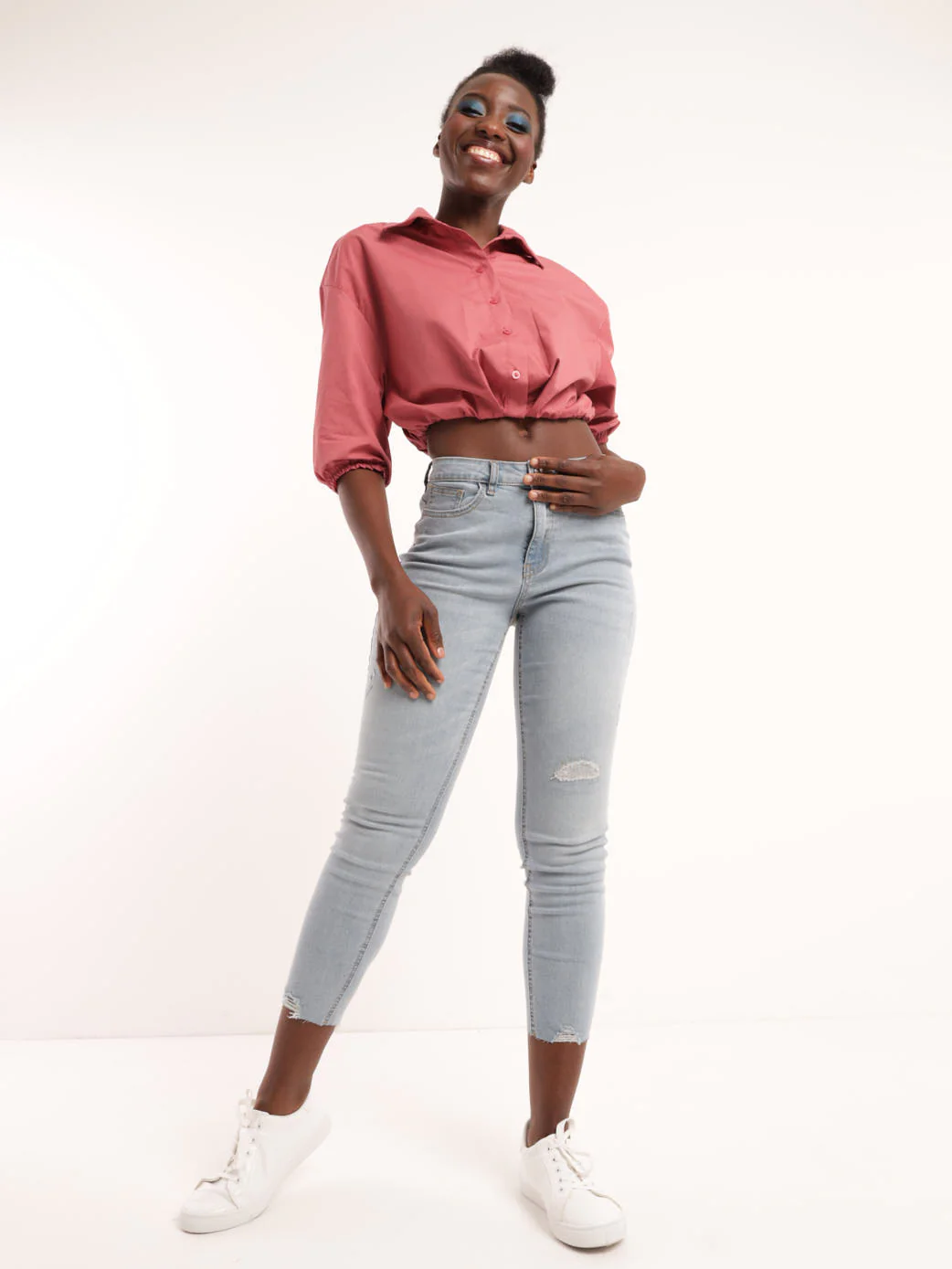 Elasticated Pleat Shirt - Blush - Image 2