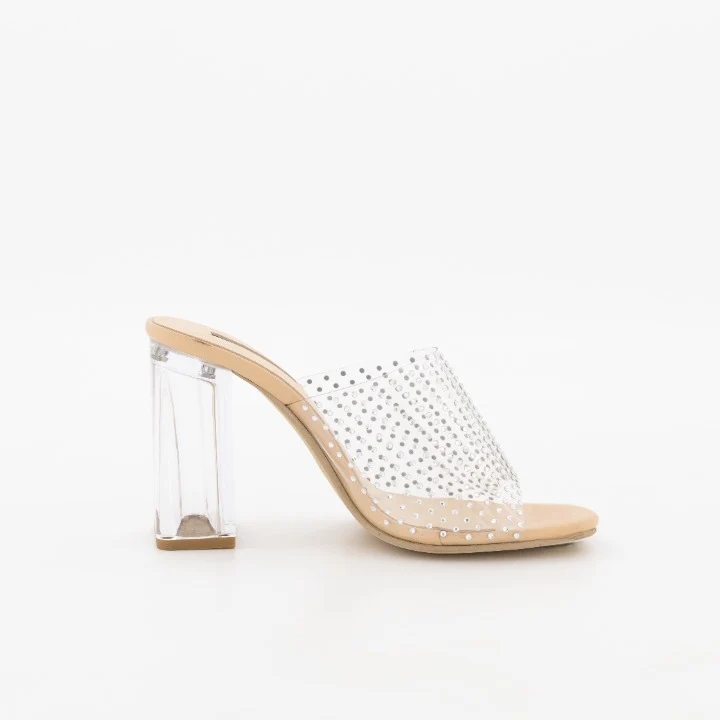 Embellished Cage Vinyl Block Heel - Clear - Image 4