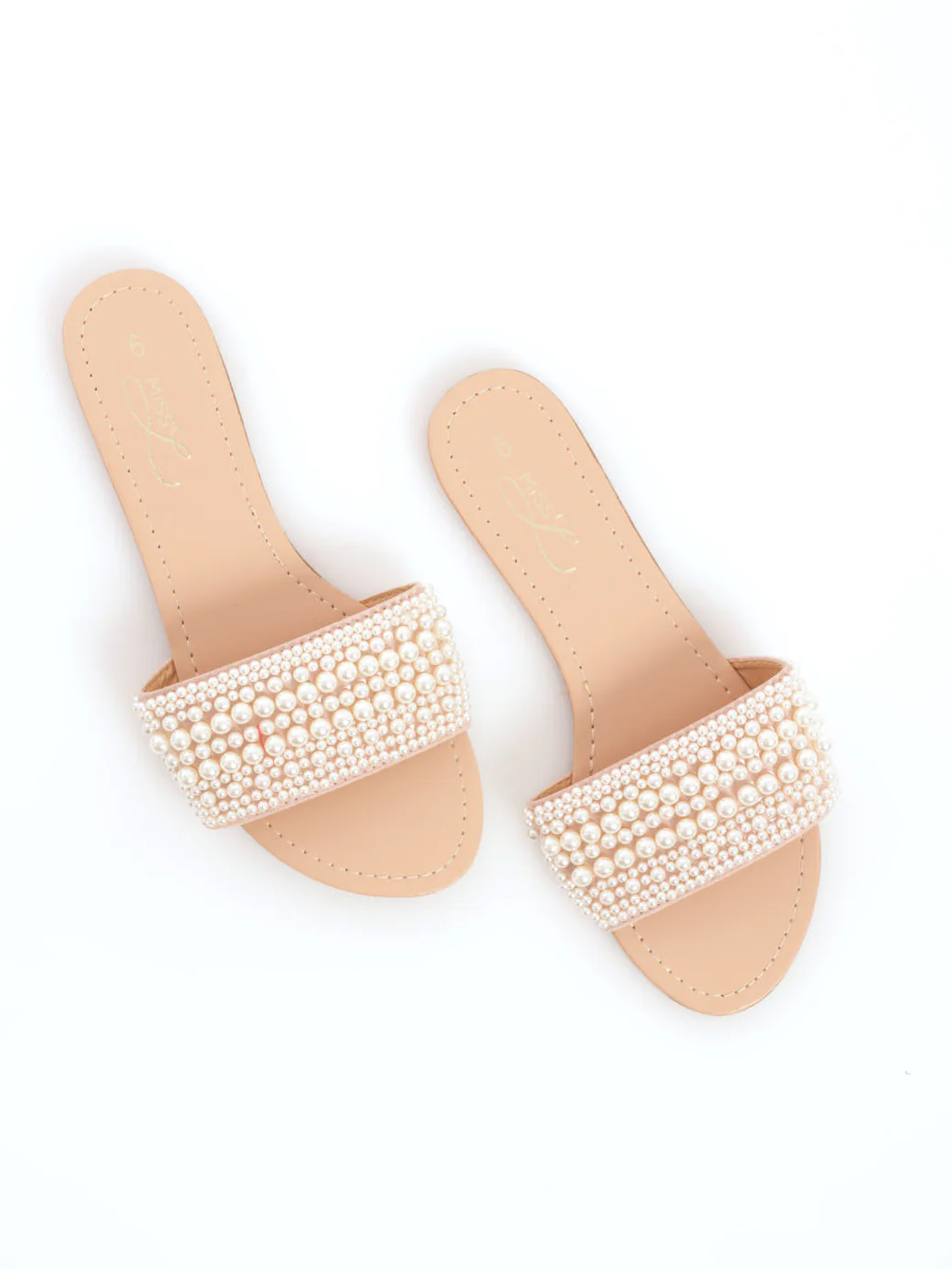 Embellished Pearl Mule Sandal - Natural