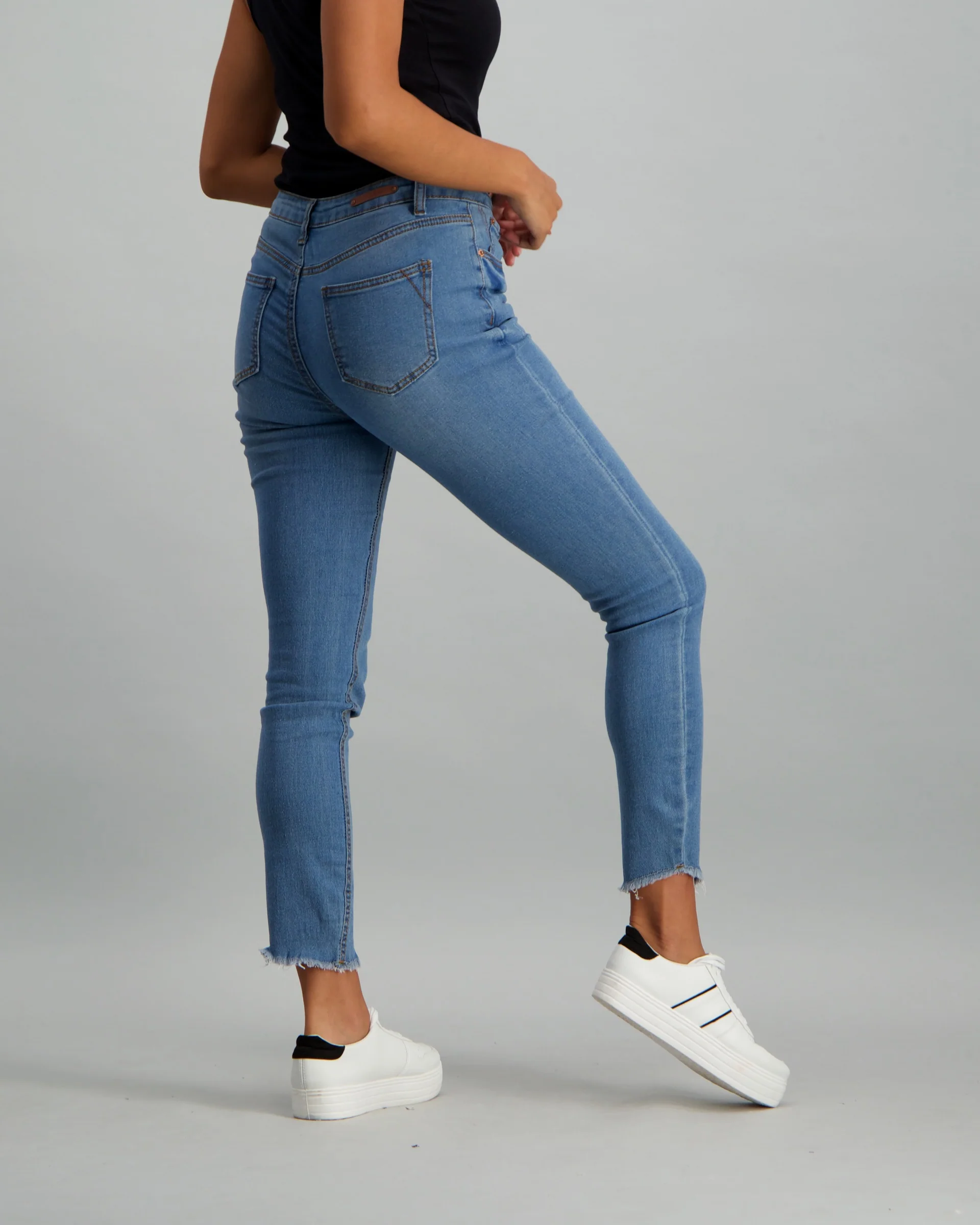 Exposed Button Frayed Hem Skinny Denim Jean - Image 3