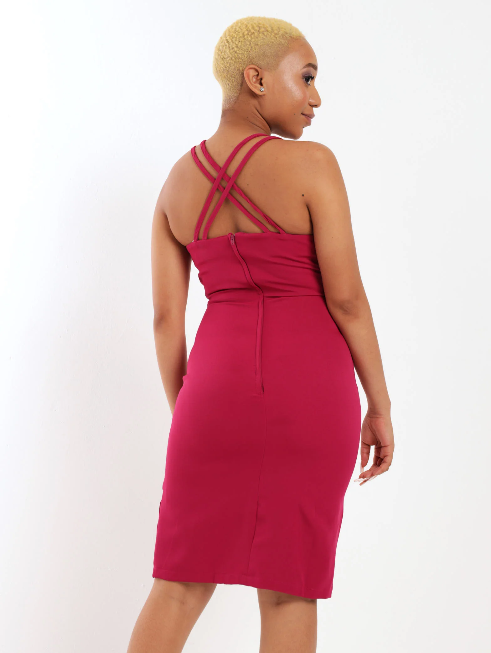 Eyelet Detail Bodycon Dress - Magenta - Image 3
